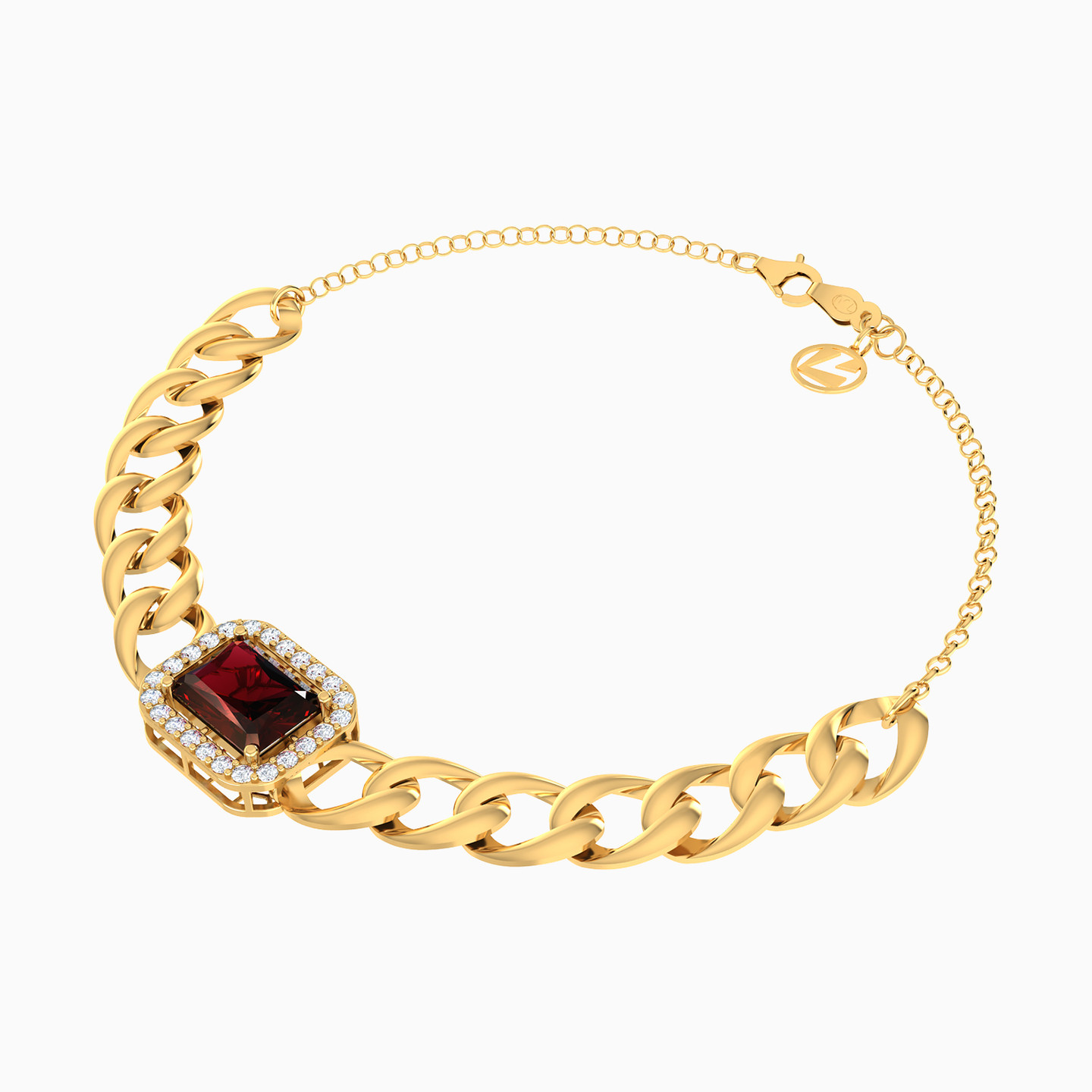 Rectangle Red Stone Chain Bracelet in 18K Gold - 3 Rectangle Red Stone Chain Bracelet in 18K Gold - 3