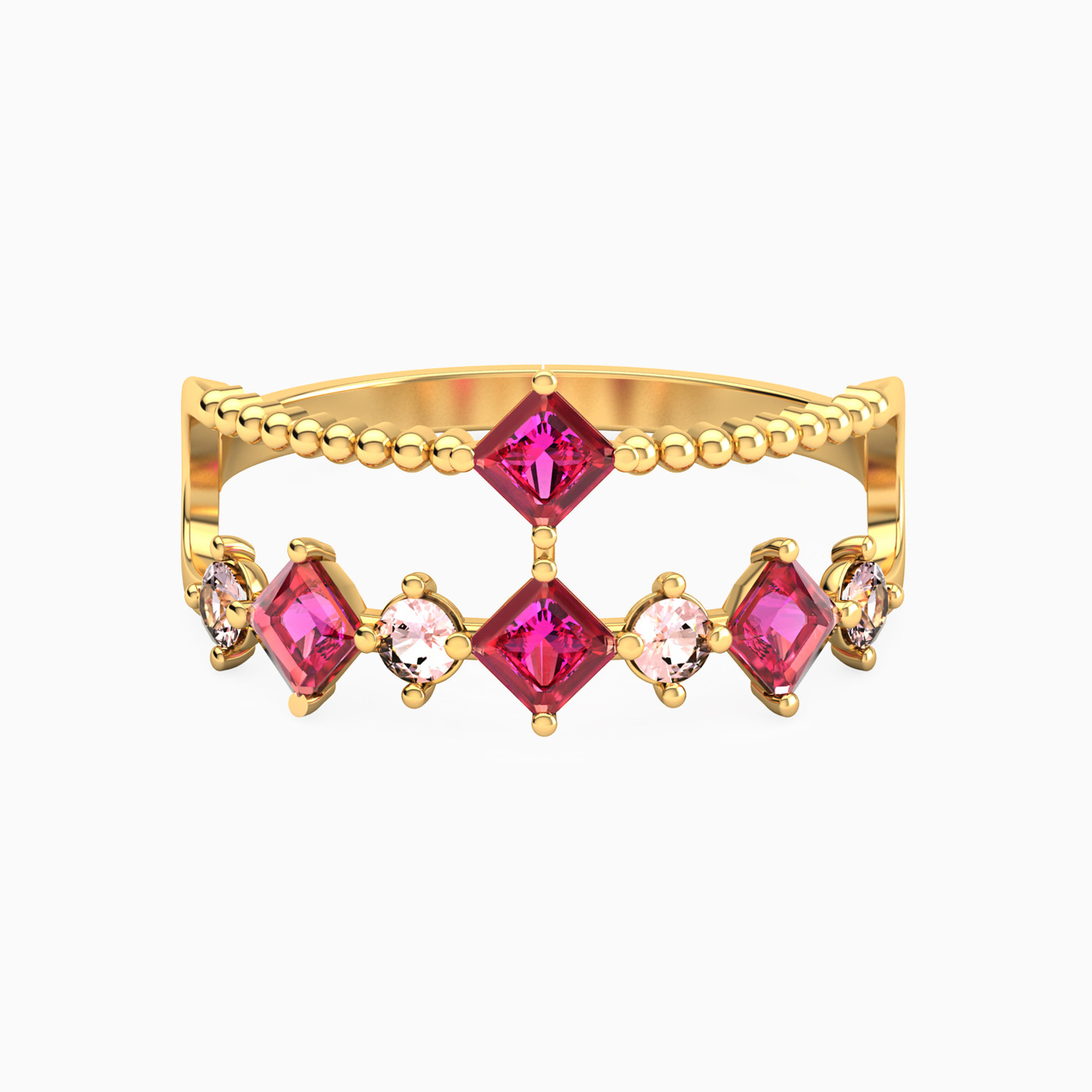 Square Colored Stones Ring in 18K Gold