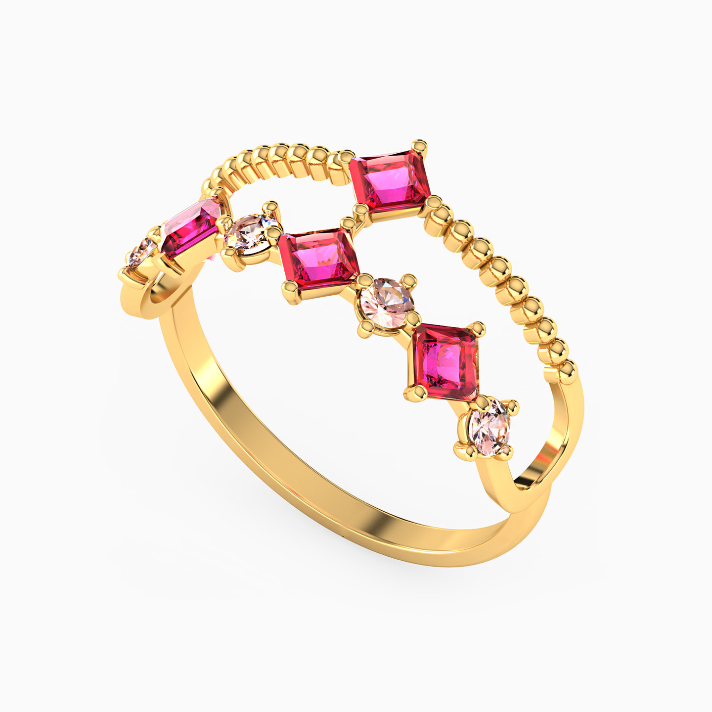 Square Rose Stone Ring in 18K Gold - 2 Square Rose Stone Ring in 18K Gold - 2
