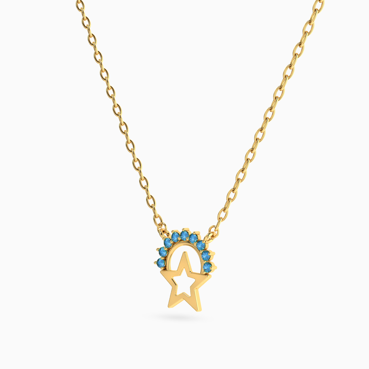 Star Colored Stones Necklace in 18K Gold - 2 Star Colored Stones Necklace in 18K Gold - 2