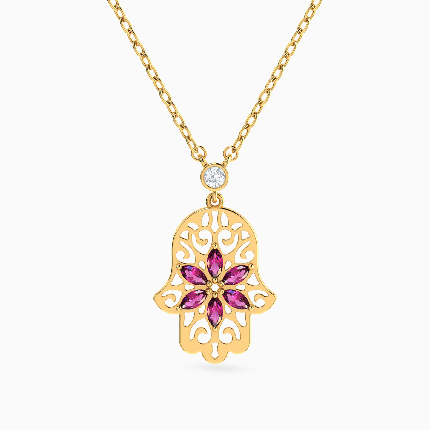 Hamsa Hand Rose Stone Necklace in 18K Gold Hamsa Hand Rose Stone Necklace in 18K Gold