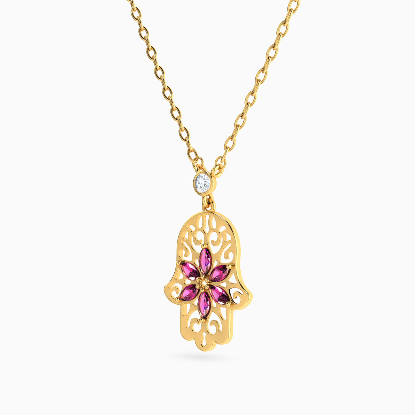 Hamsa Hand Rose Stone Necklace in 18K Gold - 2 Hamsa Hand Rose Stone Necklace in 18K Gold - 2