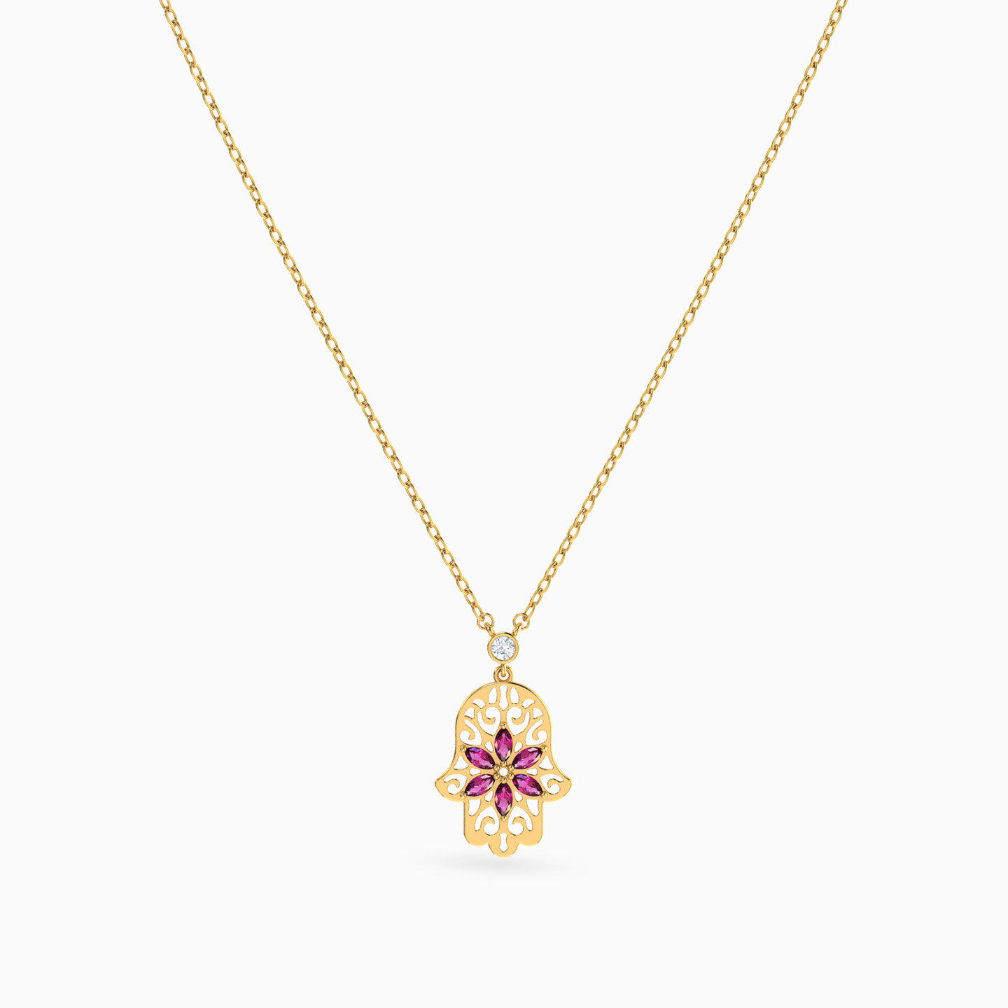 Hamsa Hand Rose Stone Necklace in 18K Gold - 3 Hamsa Hand Rose Stone Necklace in 18K Gold - 3