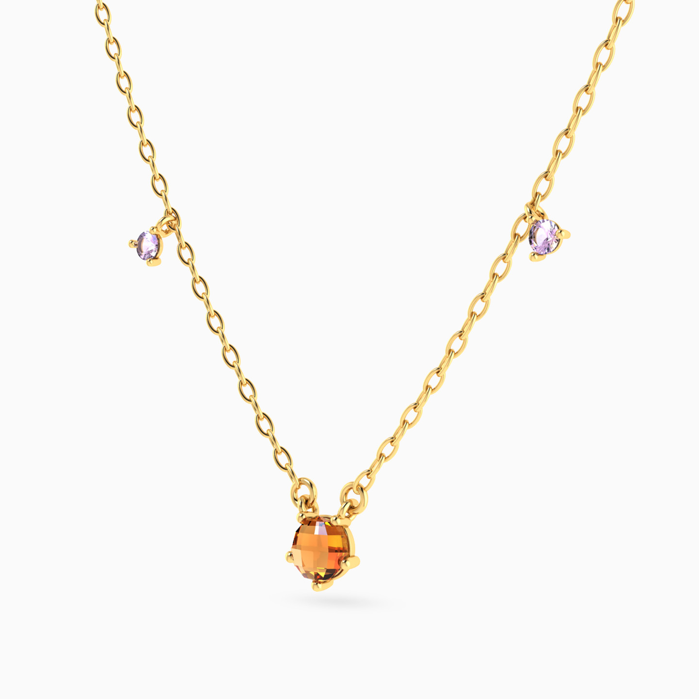 Round Colored Stones Necklace in 18K Gold - 2 Round Colored Stones Necklace in 18K Gold - 2