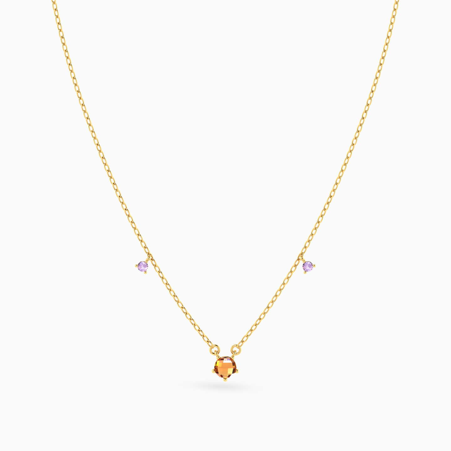 Round Colored Stones Necklace in 18K Gold - 3 Round Colored Stones Necklace in 18K Gold - 3