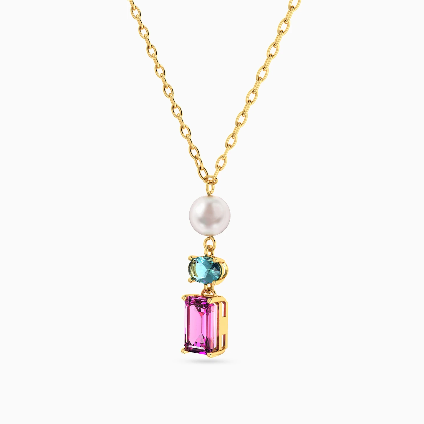 Pearl & Colored Stones Necklace in 18K Gold - 2 Pearl & Colored Stones Necklace in 18K Gold - 2
