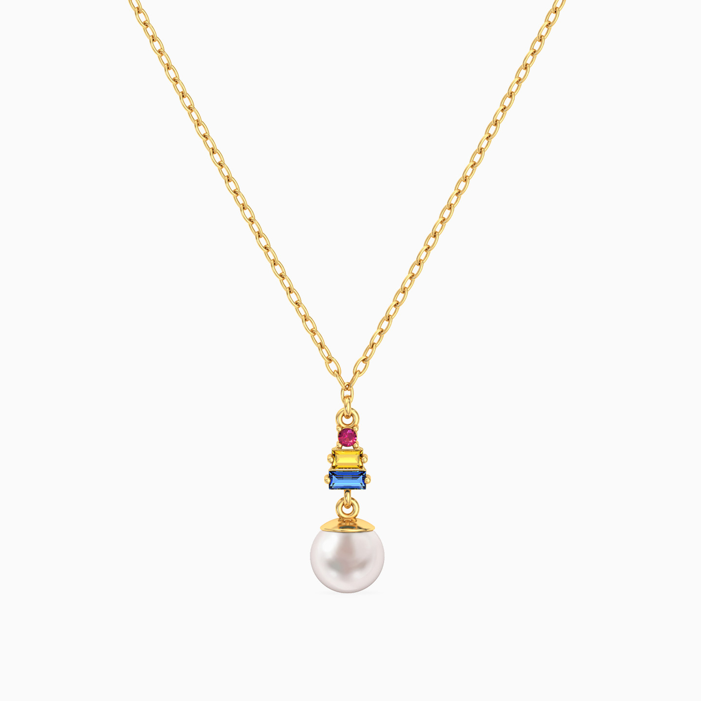 Pearl & Colored Stones Necklace in 18K Gold Pearl & Colored Stones Necklace in 18K Gold