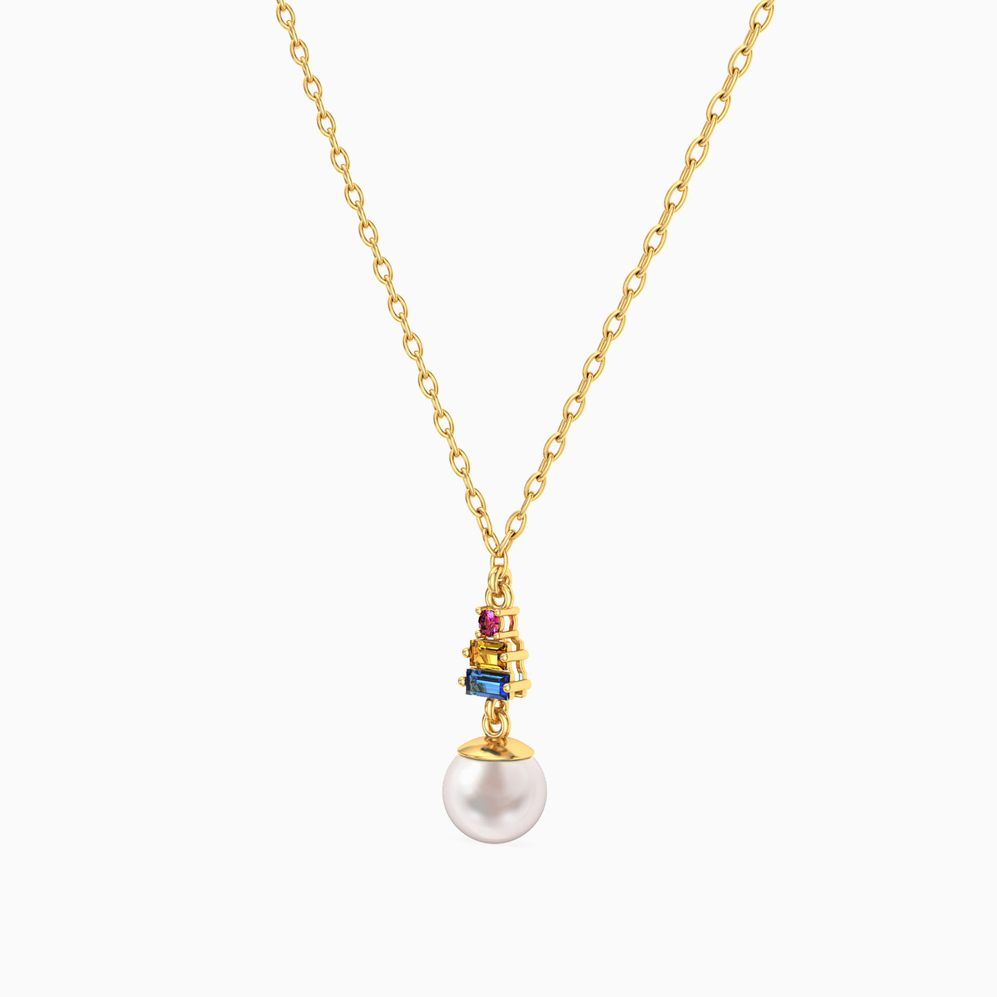 Pearl & Colored Stones Necklace in 18K Gold - 2 Pearl & Colored Stones Necklace in 18K Gold - 2