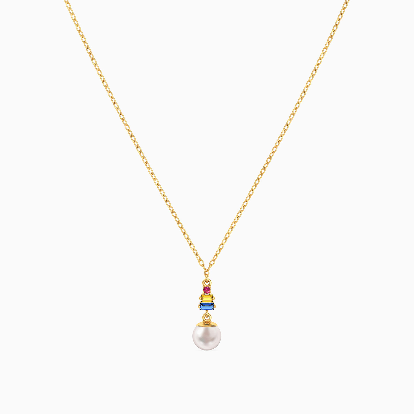 Pearl & Colored Stones Necklace in 18K Gold - 3 Pearl & Colored Stones Necklace in 18K Gold - 3