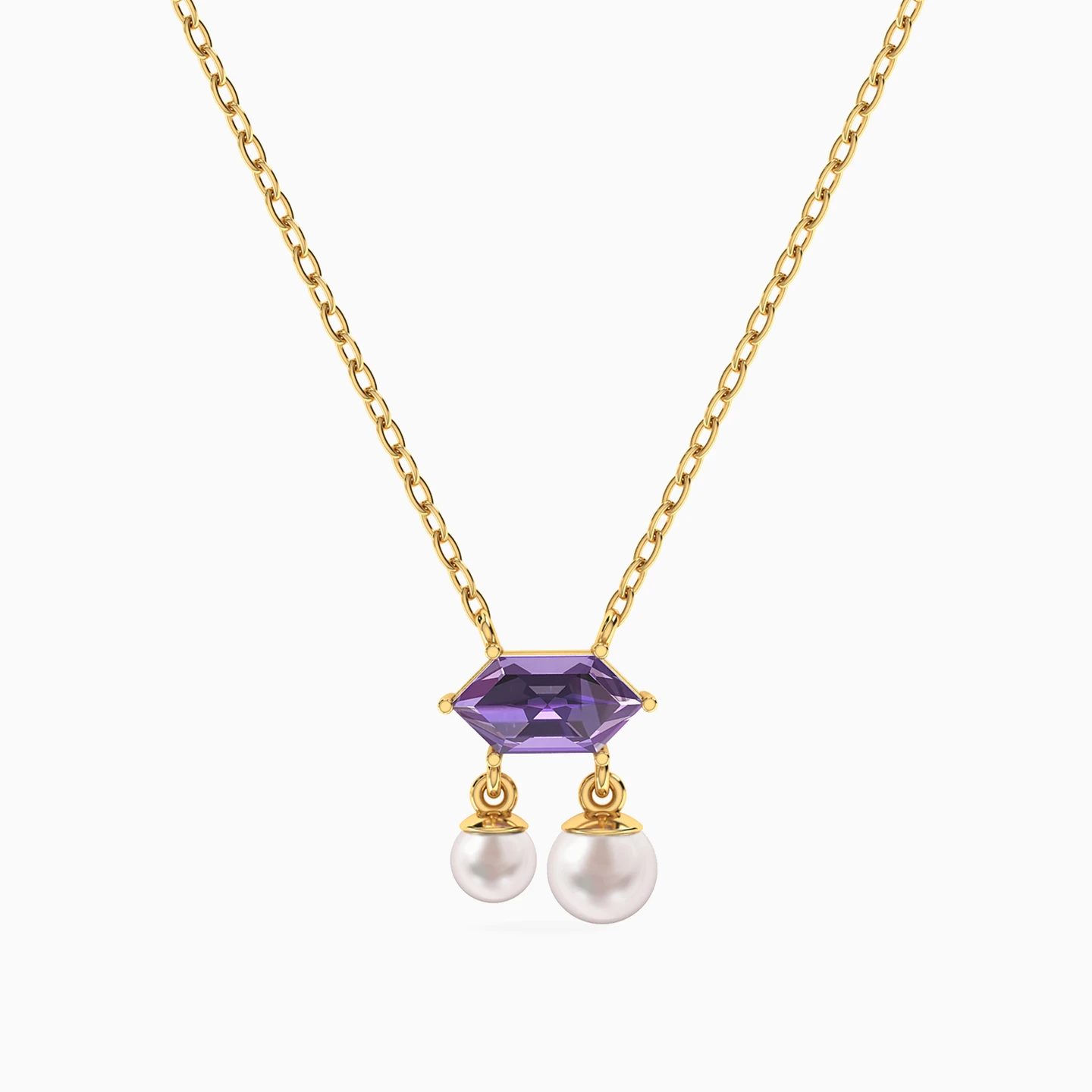 Hexagonal Purple Stone & Pearls Necklace in 18K Gold Hexagonal Purple Stone & Pearls Necklace in 18K Gold
