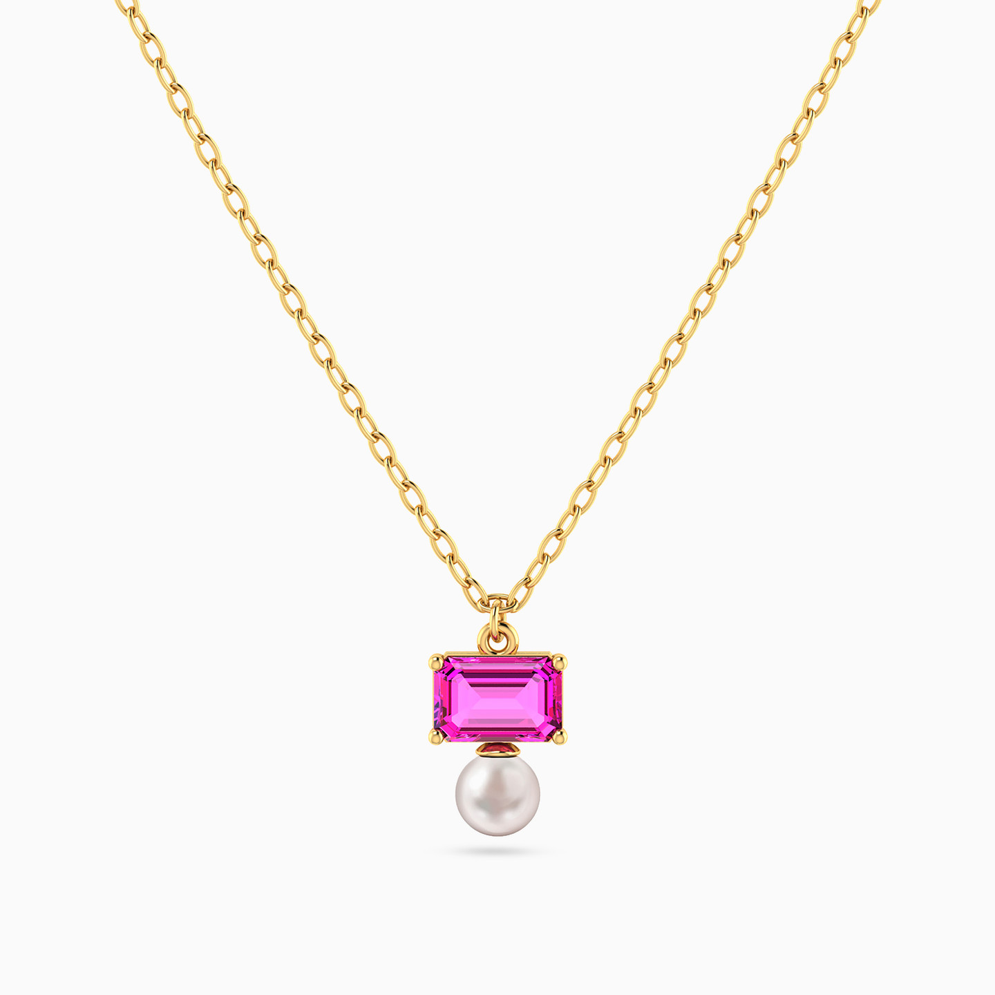 Multi-Shaped Colored Stones & Pearl Necklace in 18K Gold Multi-Shaped Colored Stones & Pearl Necklace in 18K Gold