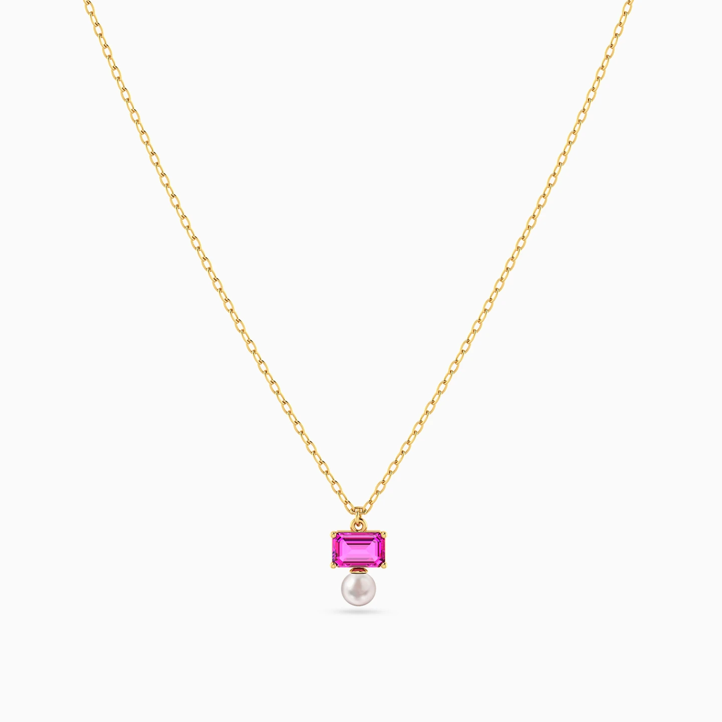 Multi-Shaped Colored Stones & Pearl Necklace in 18K Gold - 3 Multi-Shaped Colored Stones & Pearl Necklace in 18K Gold - 3