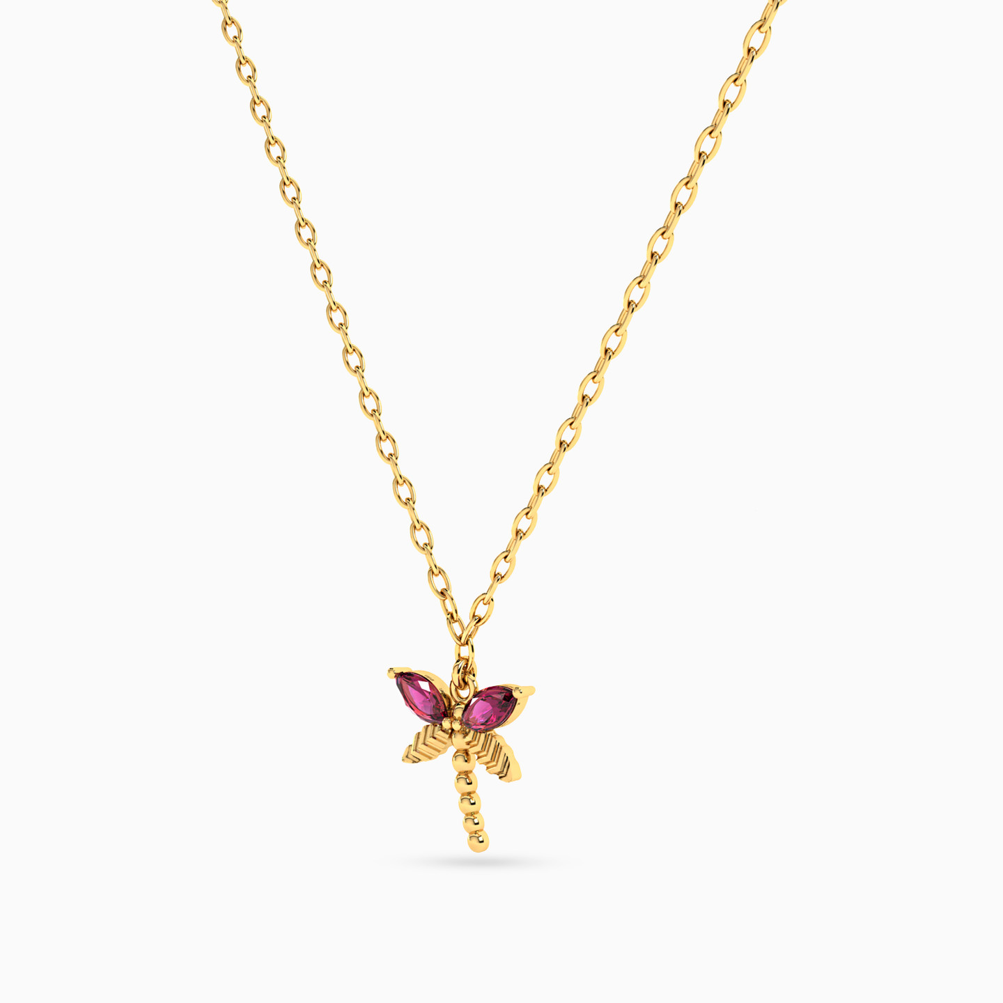 Dragonfly Rose Stone Necklace in 18K Gold - 2 Dragonfly Rose Stone Necklace in 18K Gold - 2
