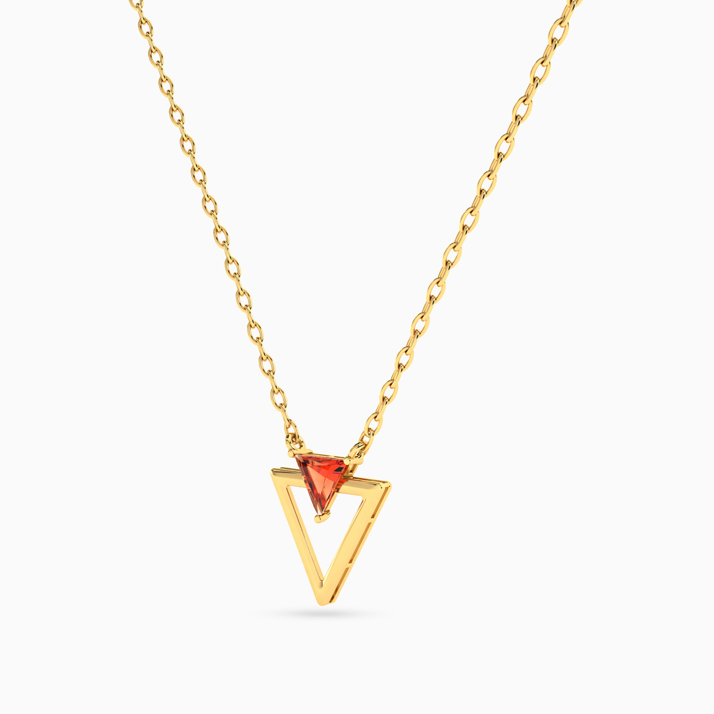Triangle Red Stone Necklace in 18K Gold - 2 Triangle Red Stone Necklace in 18K Gold - 2