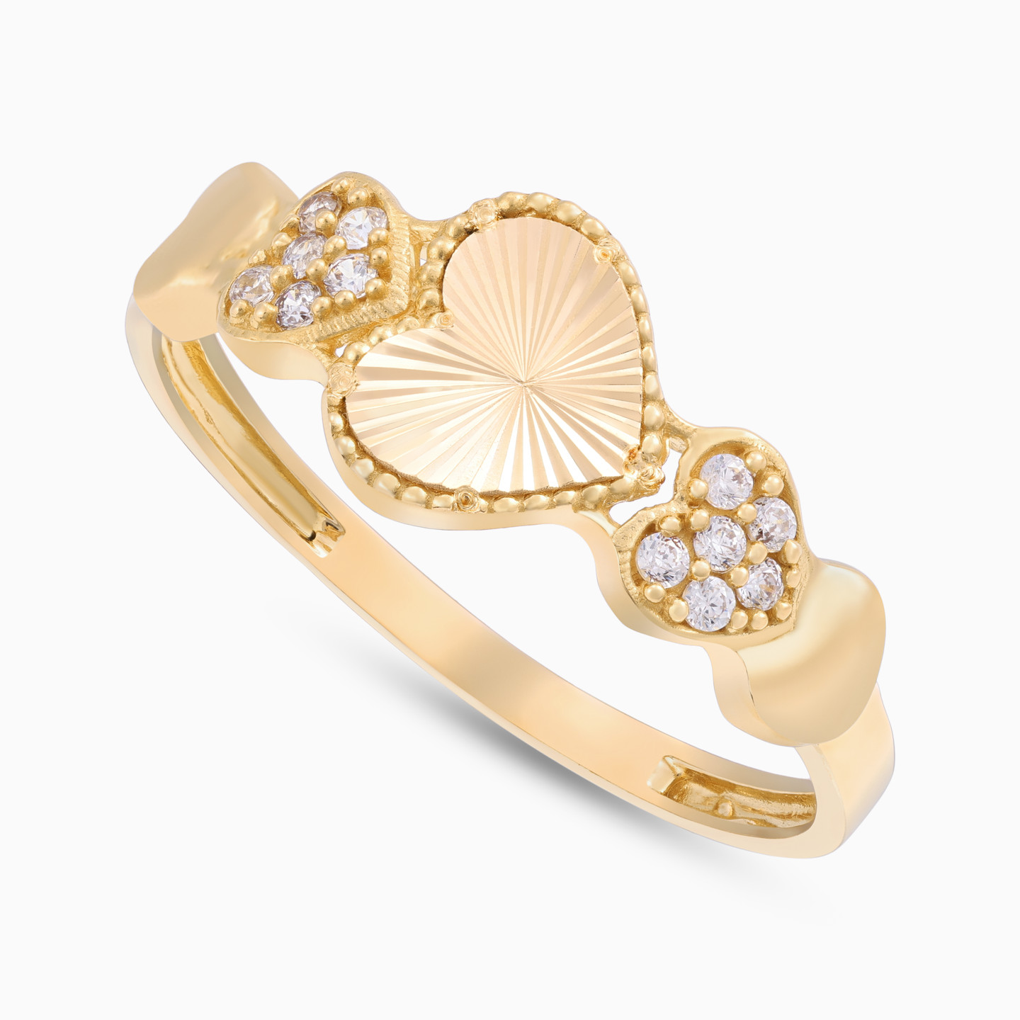 خاتم ذهب قلب عيار 21 قيراط مزين بأحجار الزركون - 2 خاتم ذهب قلب عيار 21 قيراط مزين بأحجار الزركون - 2