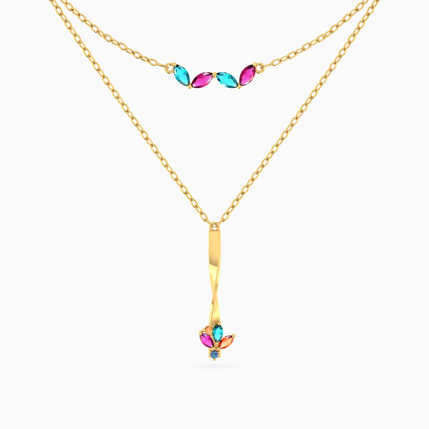 Colored Stones Layered Necklace in 18K Gold Colored Stones Layered Necklace in 18K Gold