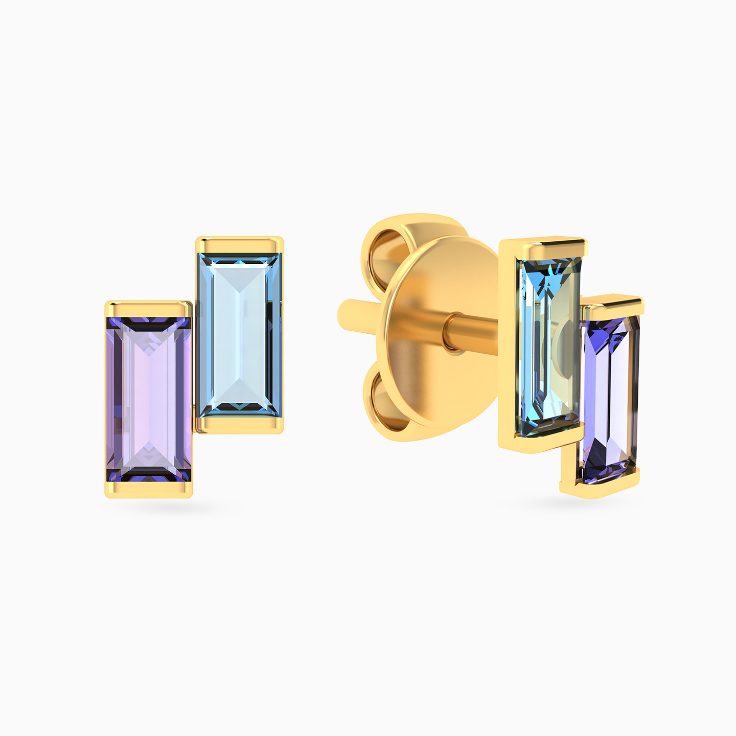 Baguette Colored Stones Stud Earrings in 18K Gold Baguette Colored Stones Stud Earrings in 18K Gold