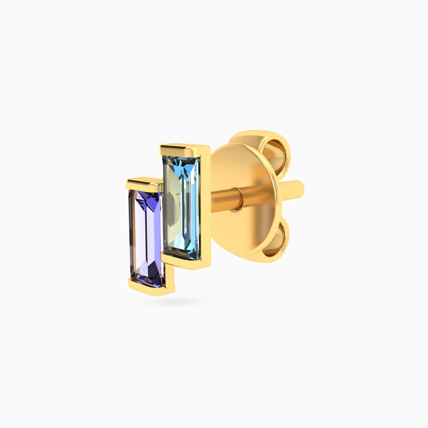 Baguette Colored Stones Stud Earrings in 18K Gold - 4 Baguette Colored Stones Stud Earrings in 18K Gold - 4