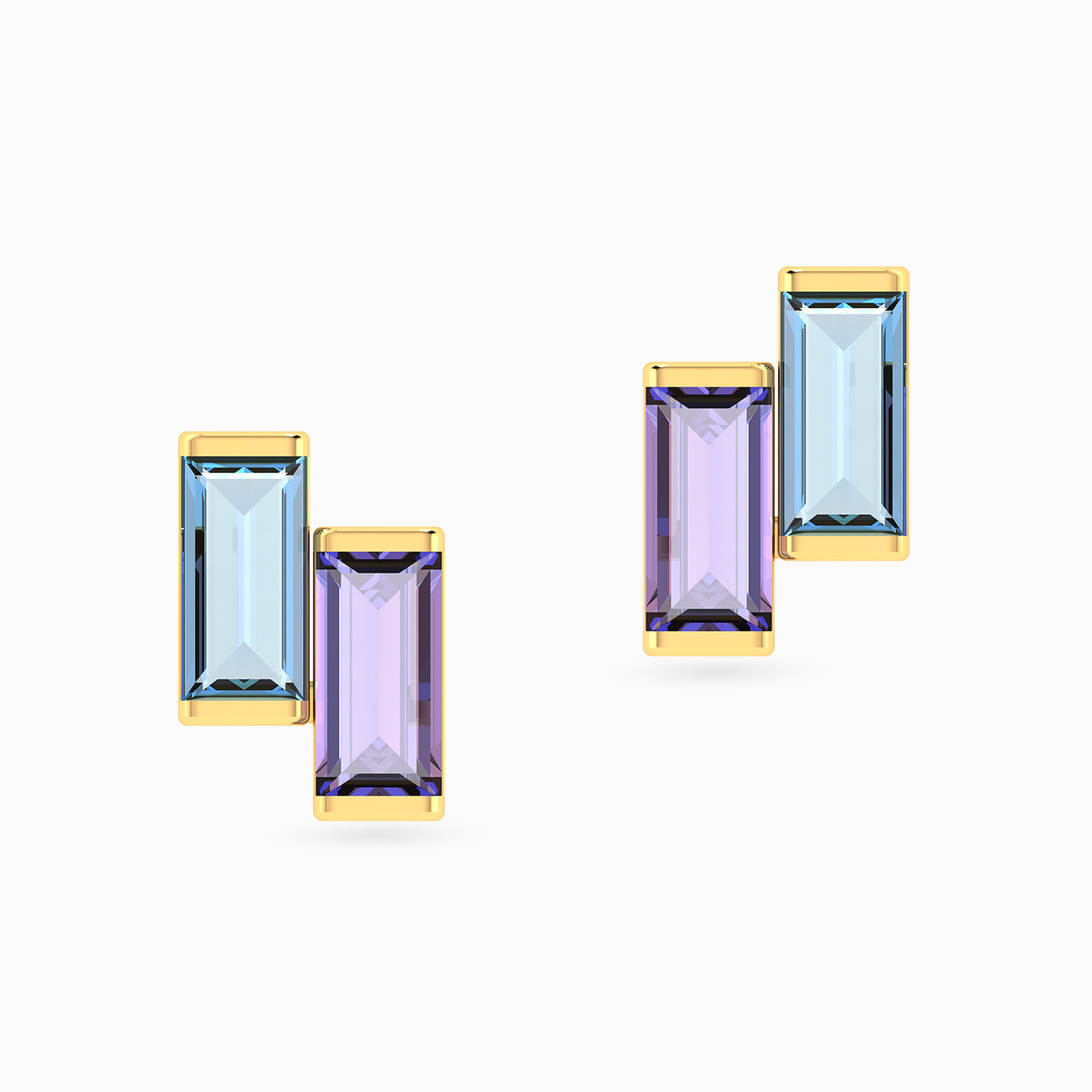 Baguette Colored Stones Stud Earrings in 18K Gold - 3 Baguette Colored Stones Stud Earrings in 18K Gold - 3