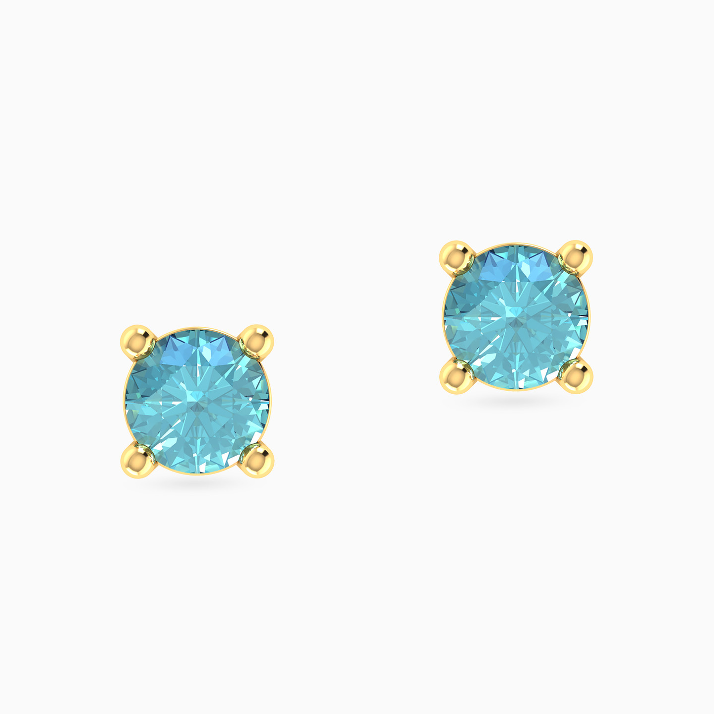 Round Colored Stones Stud Earrings in 18K Gold - 3 Round Colored Stones Stud Earrings in 18K Gold - 3