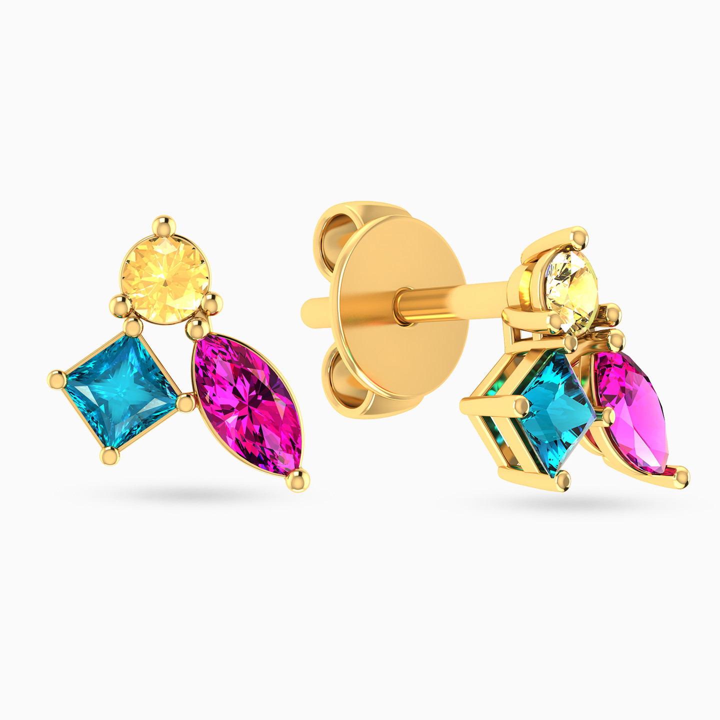 Multishaped Colored Stones Stud Earrings in 18K Gold Multishaped Colored Stones Stud Earrings in 18K Gold