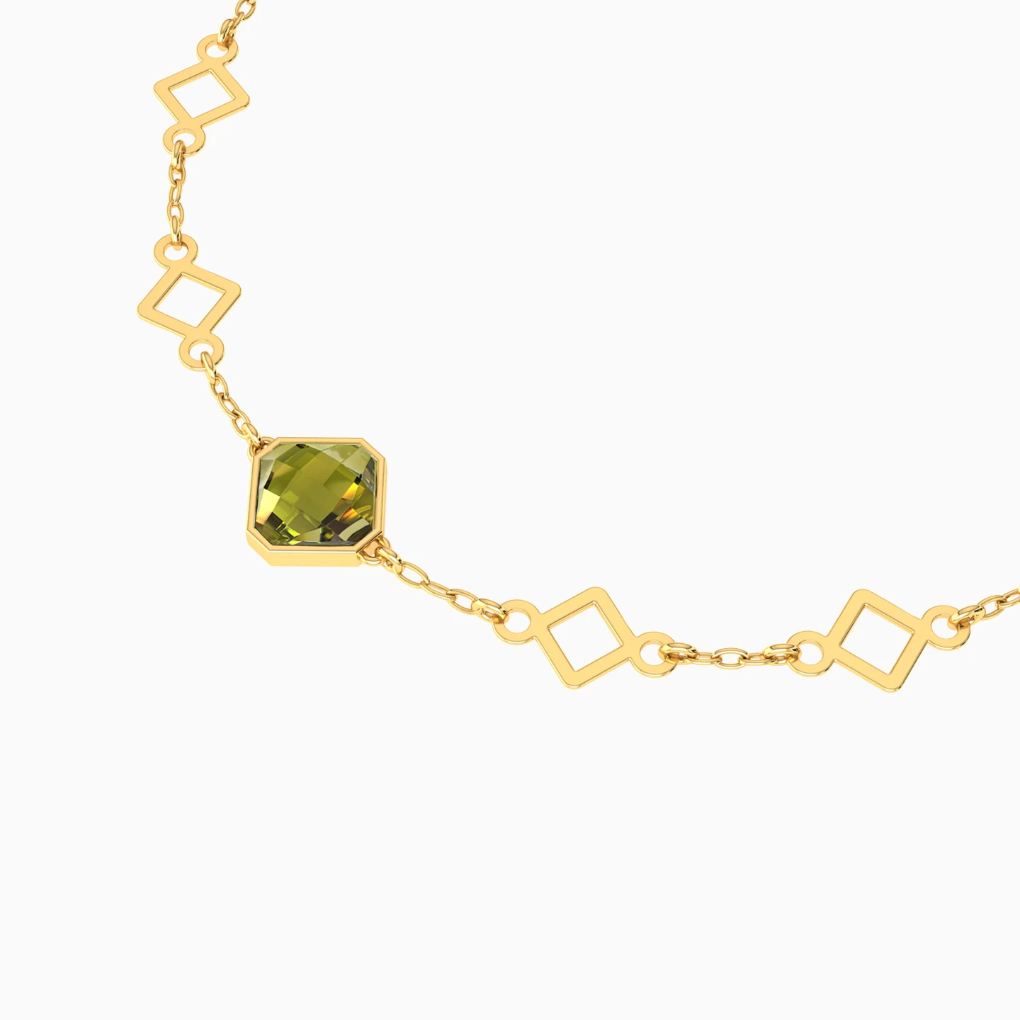 Square Green Stones Chain Bracelet in 18K Gold - 3 Square Green Stones Chain Bracelet in 18K Gold - 3