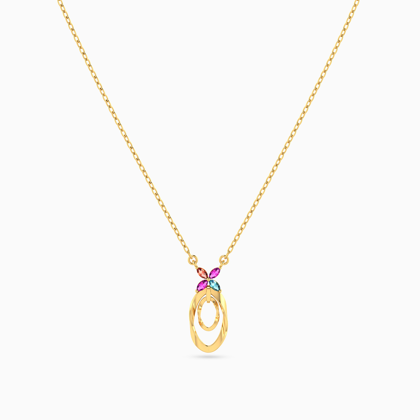 Oval Colored Stones Necklace in 18K Gold - 3 Oval Colored Stones Necklace in 18K Gold - 3