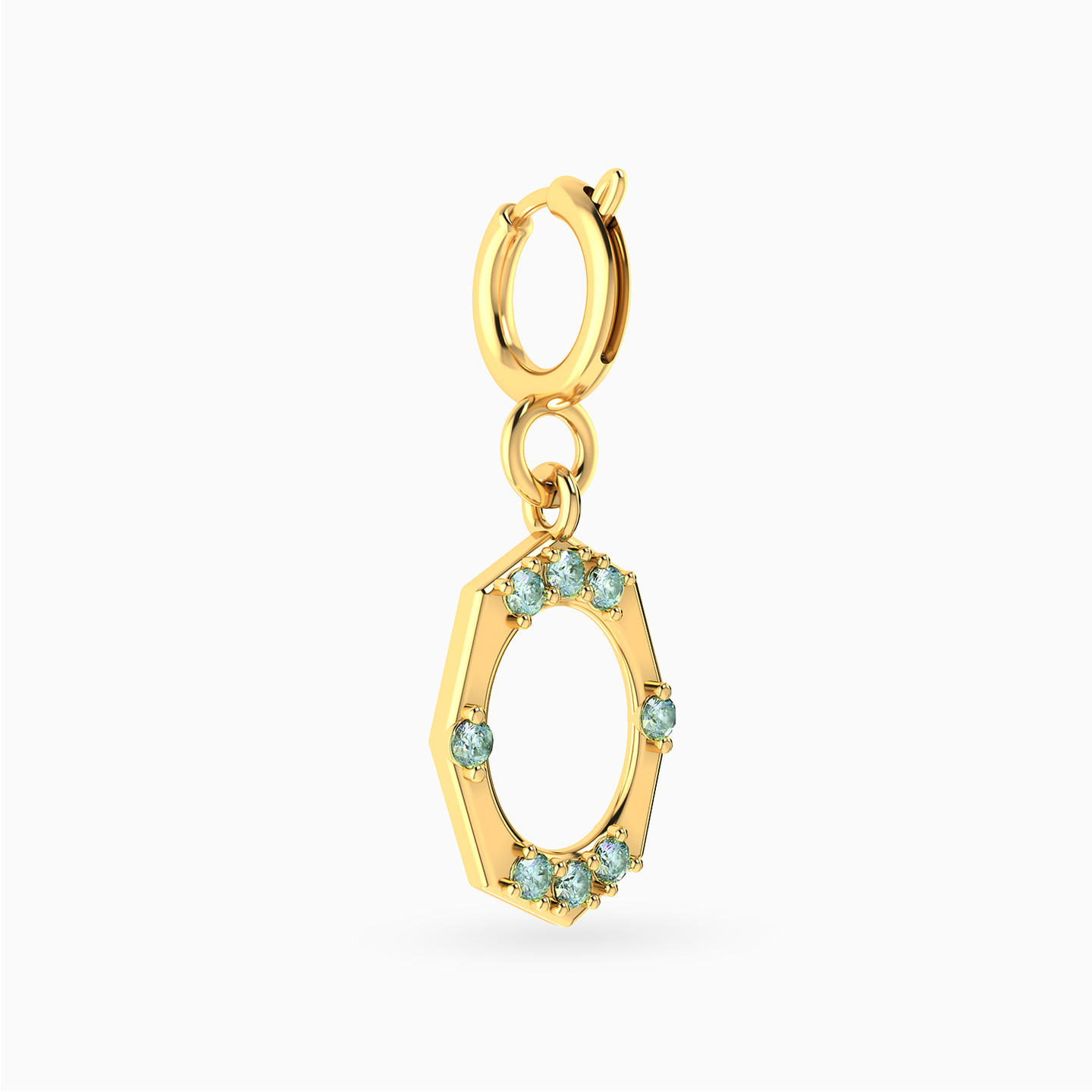 Hexagon Green Stones Charm in 18K Gold - 3 Hexagon Green Stones Charm in 18K Gold - 3