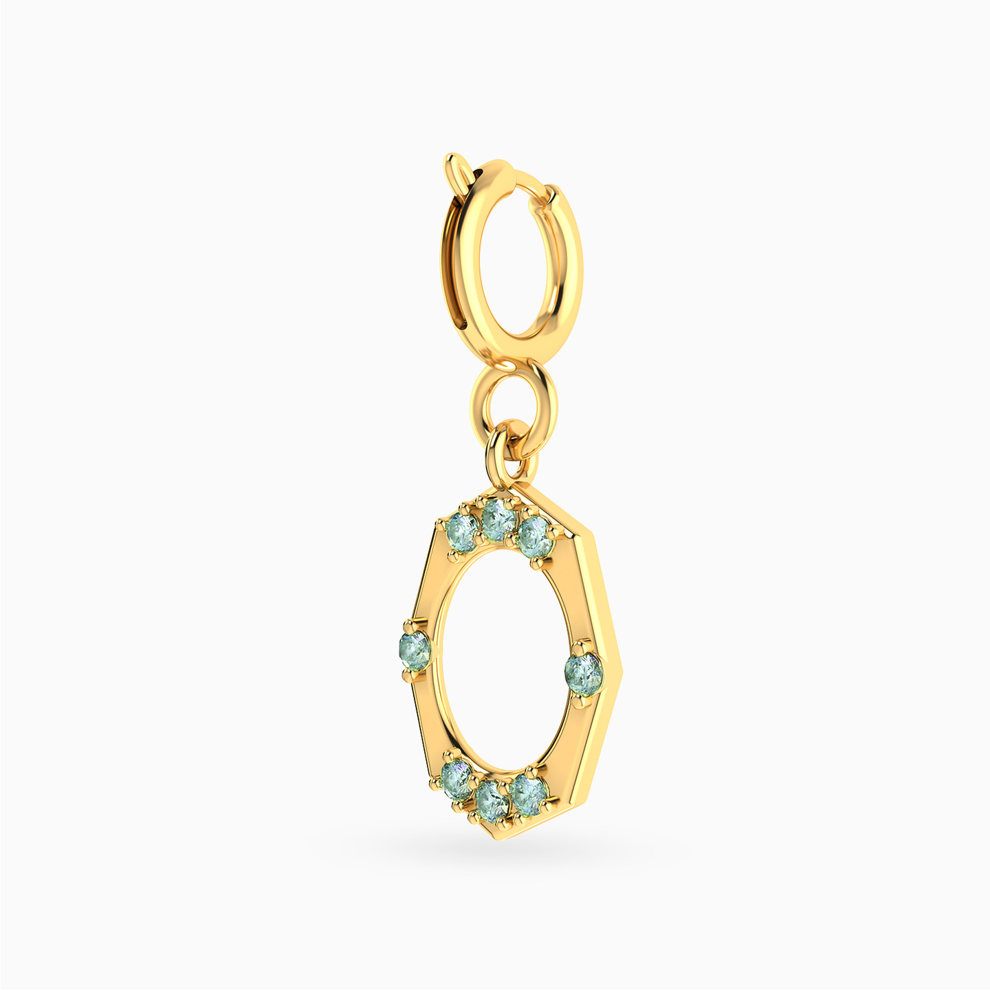 Hexagon Green Stones Charm in 18K Gold - 2 Hexagon Green Stones Charm in 18K Gold - 2