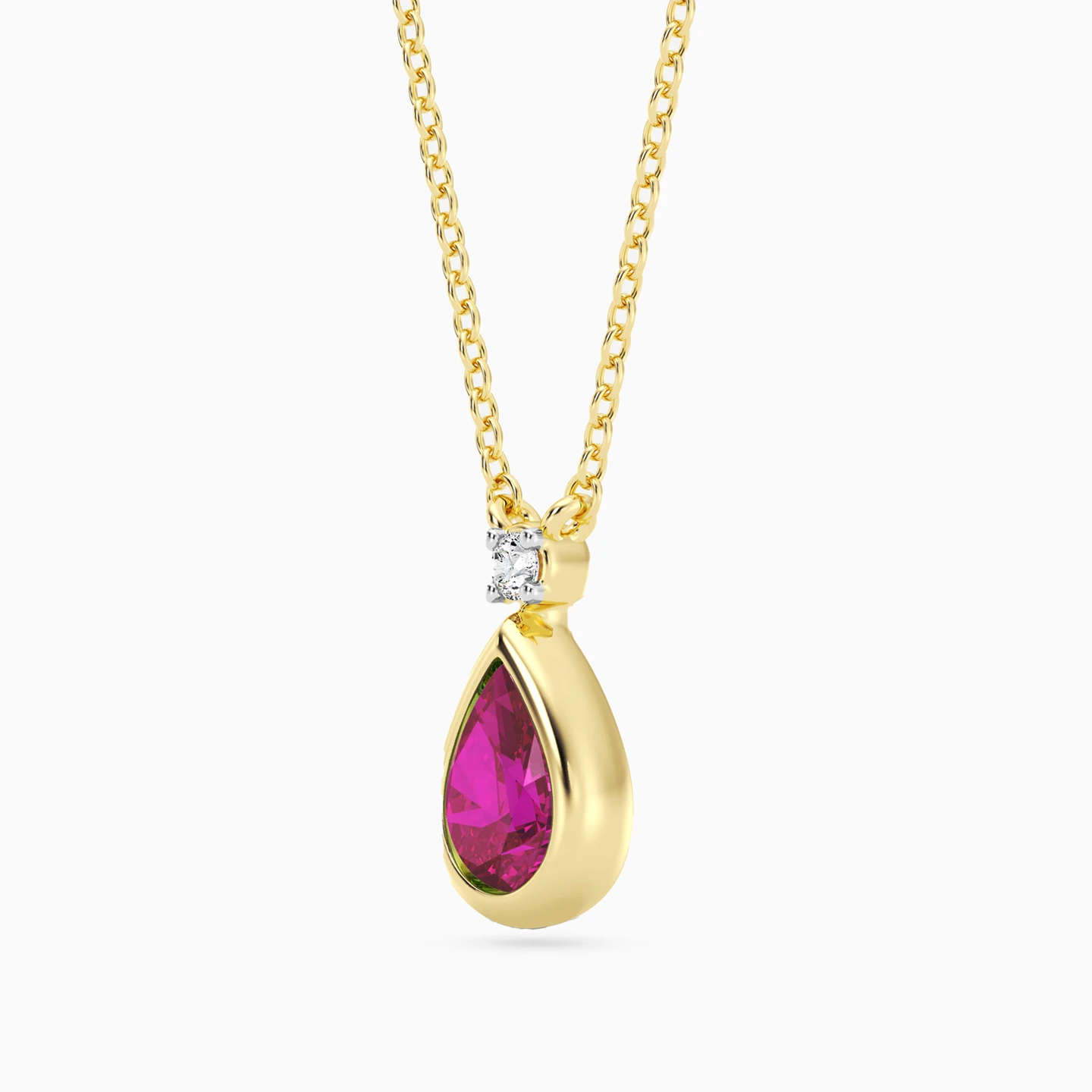 Pear Lab Grown Diamonds & Rose Stone Gold Plated Necklace - 2 Pear Lab Grown Diamonds & Rose Stone Gold Plated Necklace - 2