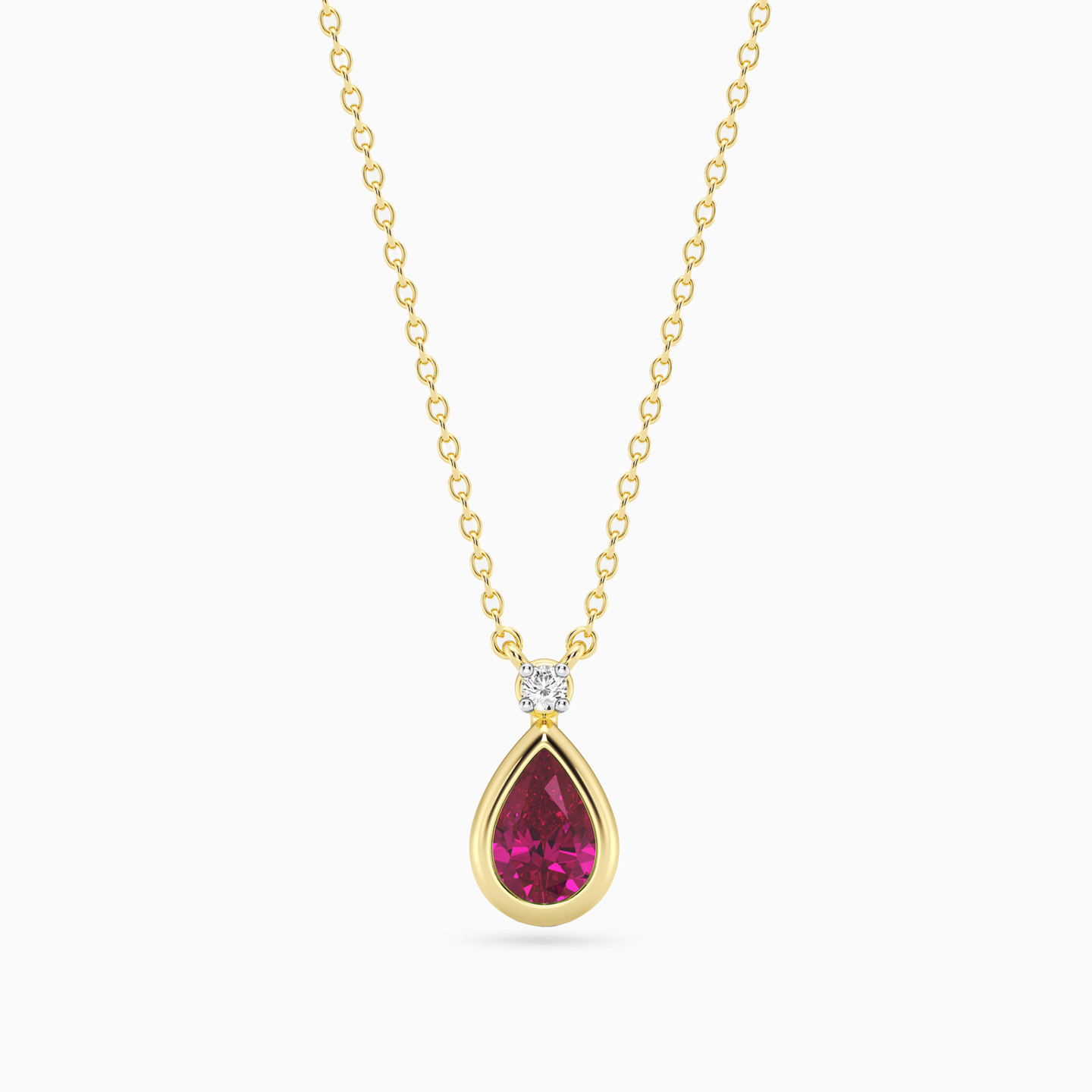Pear Lab Grown Diamonds & Rose Stone Gold Plated Necklace - 3 Pear Lab Grown Diamonds & Rose Stone Gold Plated Necklace - 3