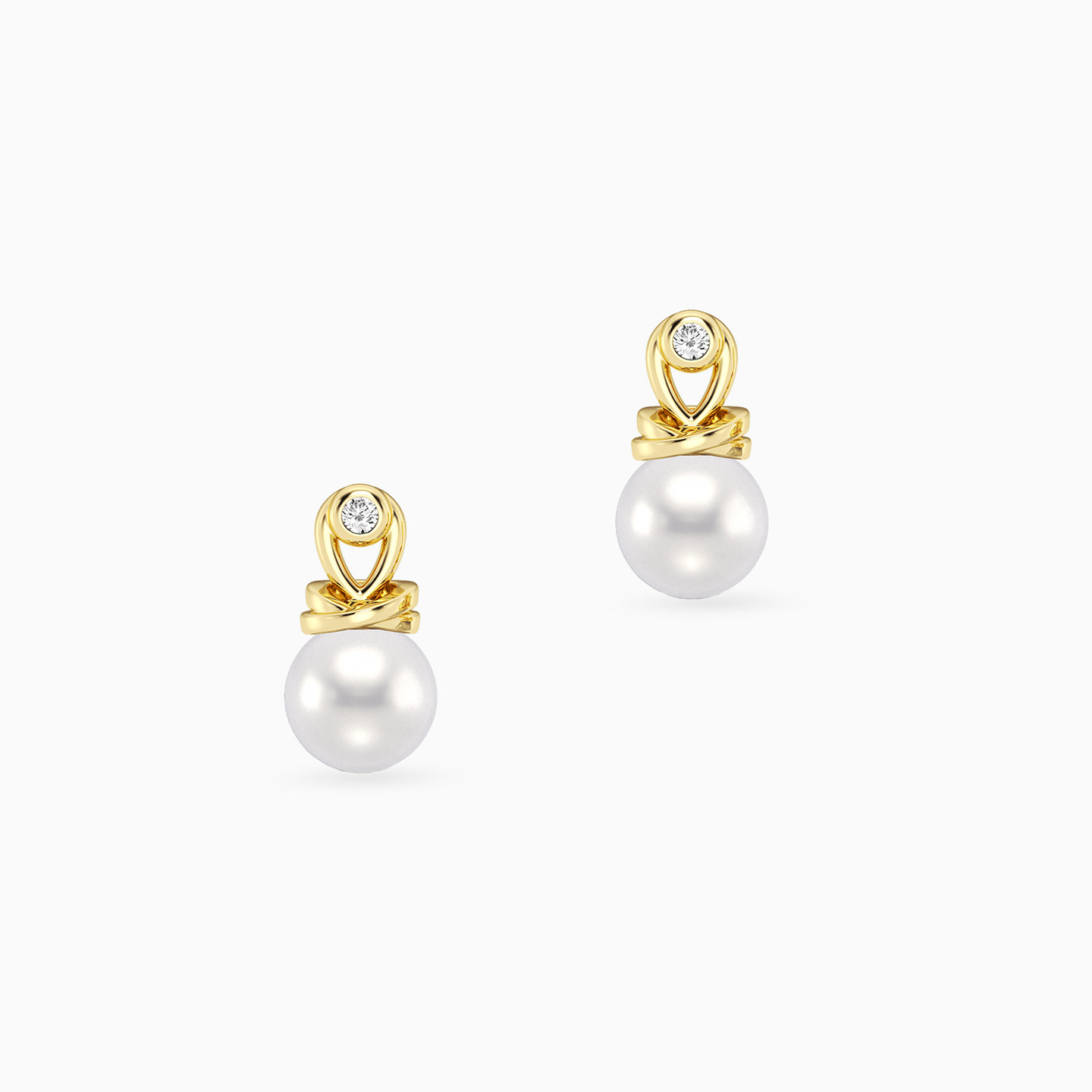 Circle Lab Grown Diamonds & Pearl Gold Plated Stud Earrings - 2 Circle Lab Grown Diamonds & Pearl Gold Plated Stud Earrings - 2
