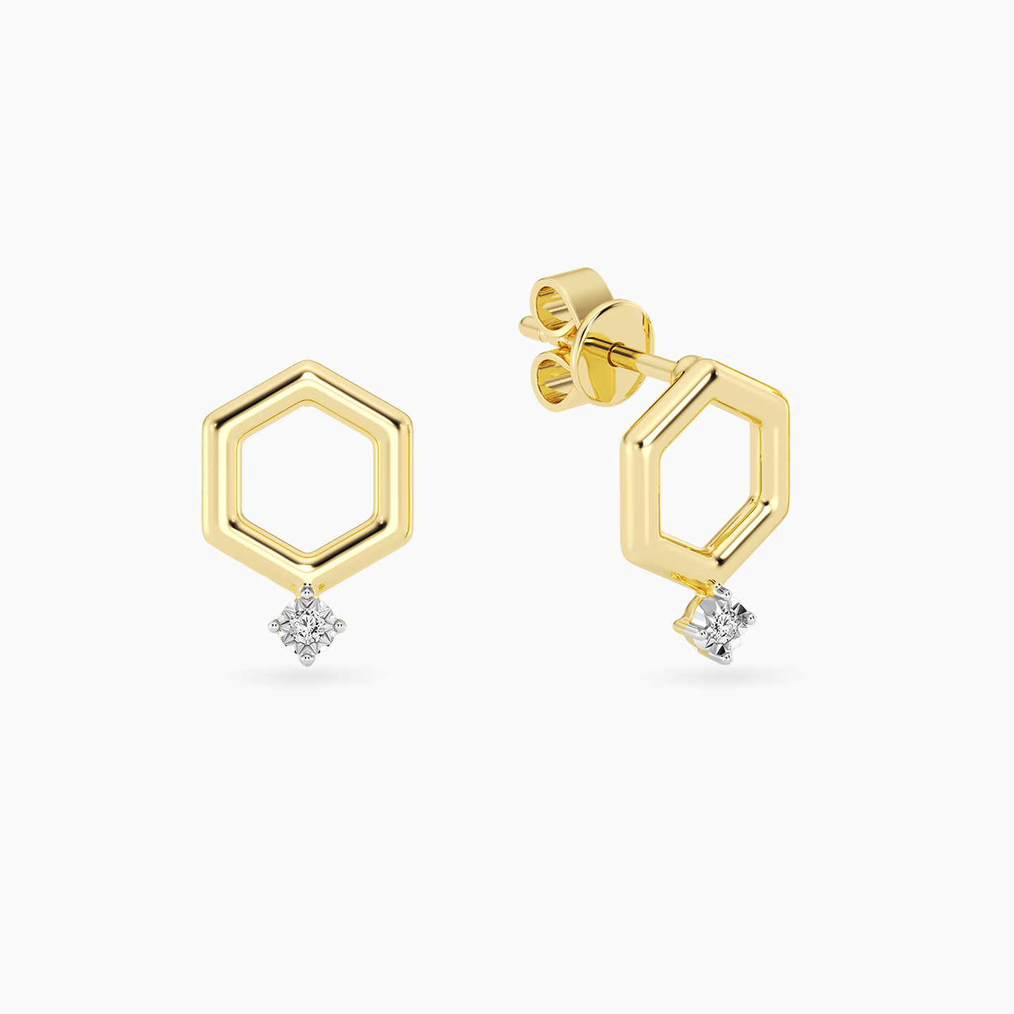 Hexagon Lab Grown Diamonds Gold Plated Stud Earrings Hexagon Lab Grown Diamonds Gold Plated Stud Earrings