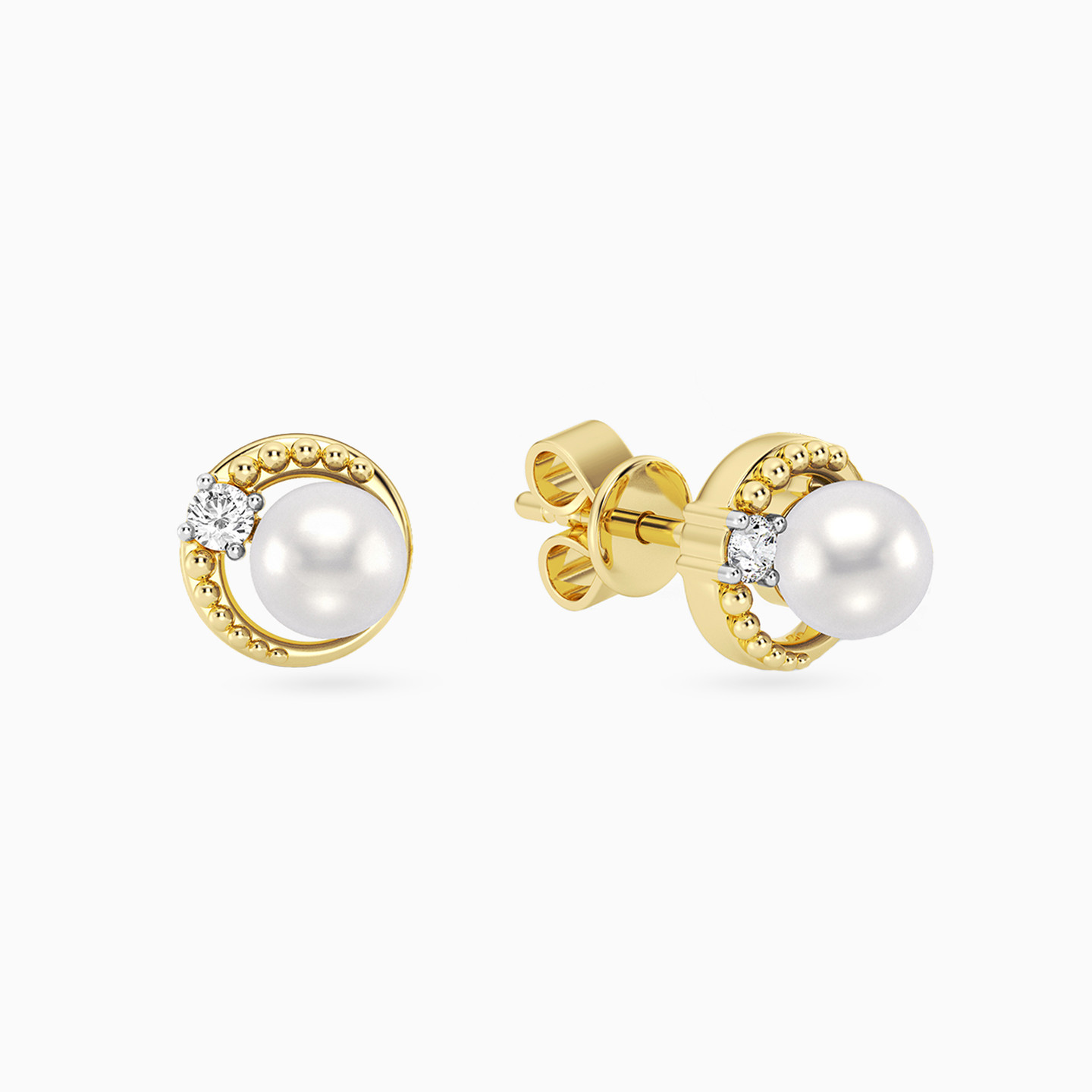 Circle Lab Grown Diamonds & Pearl Gold Plated Stud Earrings Circle Lab Grown Diamonds & Pearl Gold Plated Stud Earrings