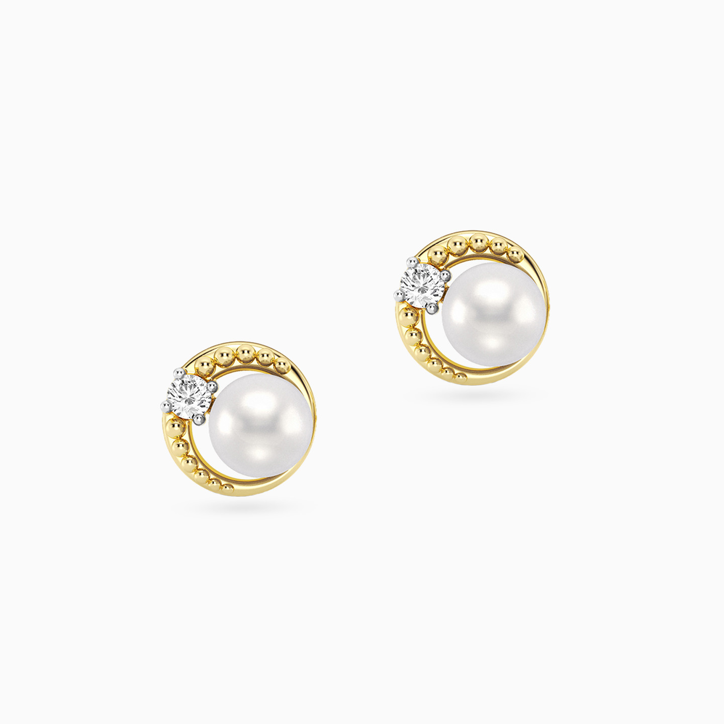 Circle Lab Grown Diamonds & Pearl Gold Plated Stud Earrings - 2 Circle Lab Grown Diamonds & Pearl Gold Plated Stud Earrings - 2