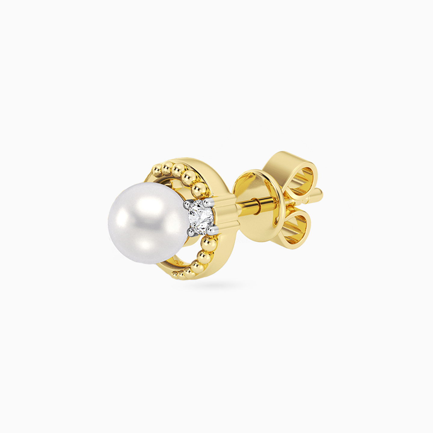 Circle Lab Grown Diamonds & Pearl Gold Plated Stud Earrings - 3 Circle Lab Grown Diamonds & Pearl Gold Plated Stud Earrings - 3
