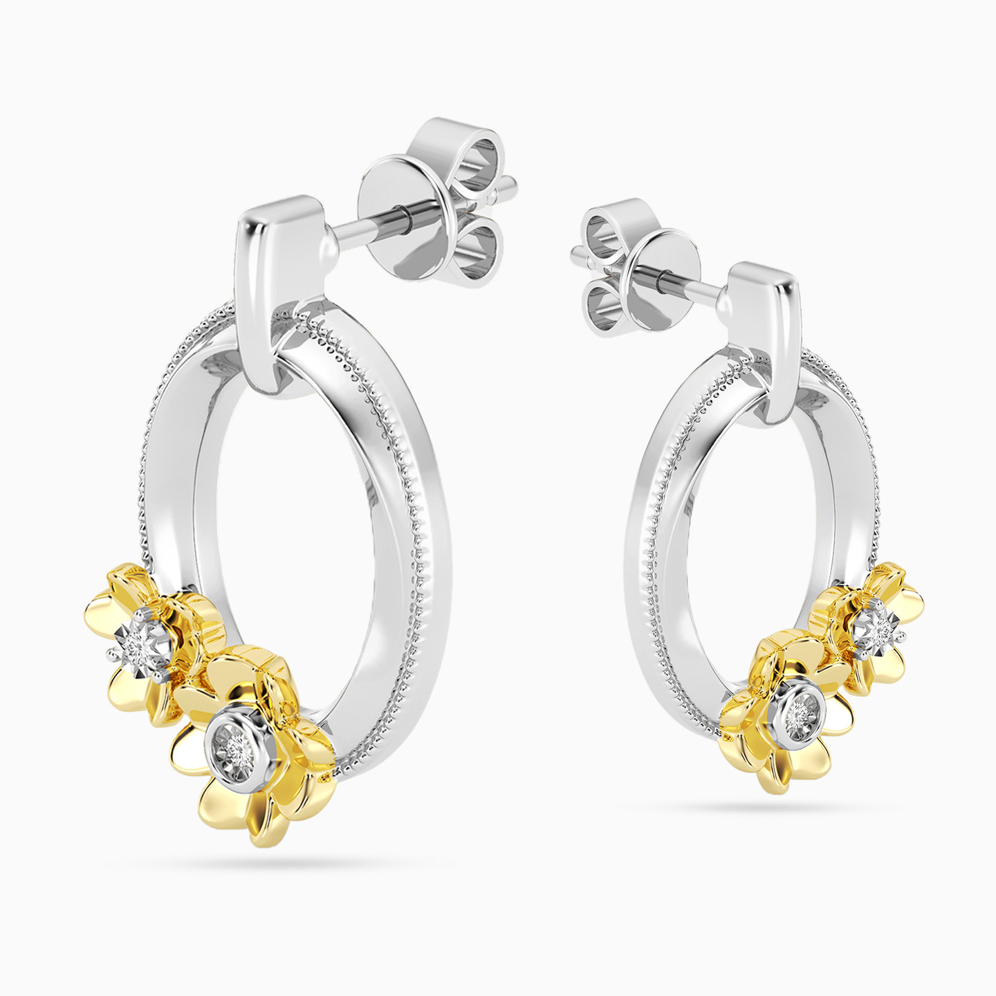 Circle Lab Grown Diamonds Sterling Silver Stud Earrings - 3 Circle Lab Grown Diamonds Sterling Silver Stud Earrings - 3