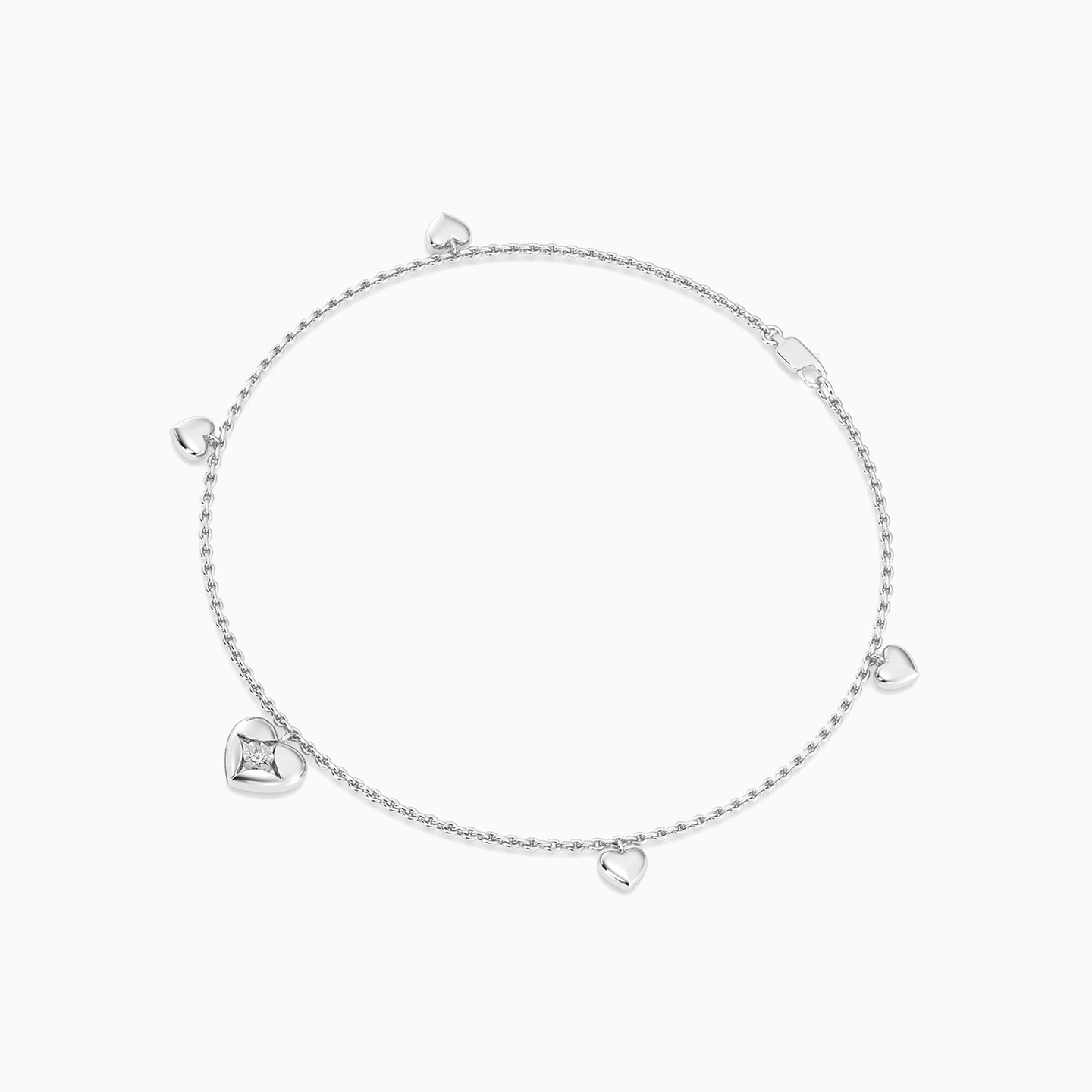 Heart Lab Grown Diamonds Sterling Silver Chain Anklet - 2 Heart Lab Grown Diamonds Sterling Silver Chain Anklet - 2