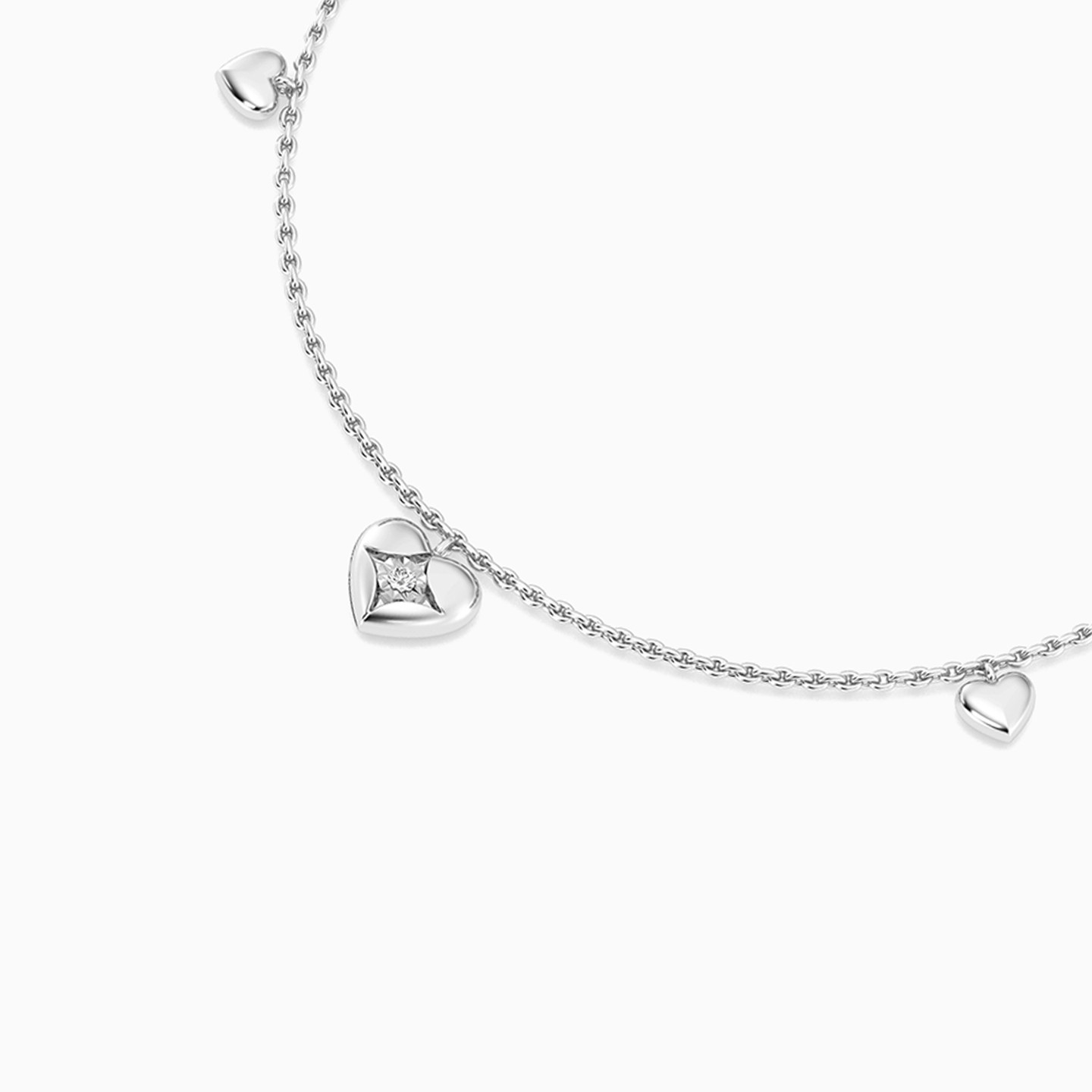 Heart Lab Grown Diamonds Sterling Silver Chain Anklet - 3 Heart Lab Grown Diamonds Sterling Silver Chain Anklet - 3
