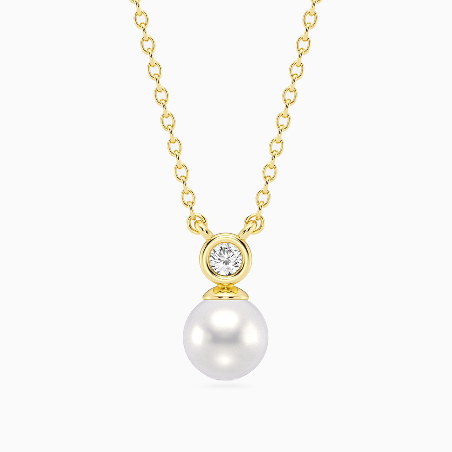 Round Lab Grown Diamonds & Pearl Gold Plated Necklace Round Lab Grown Diamonds & Pearl Gold Plated Necklace