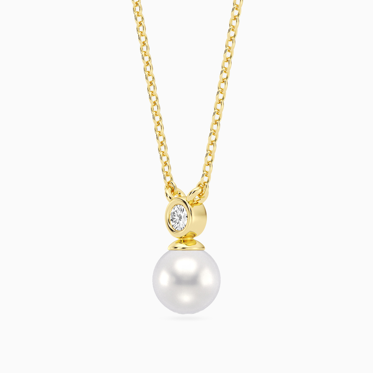 Round Lab Grown Diamonds & Pearl Gold Plated Necklace - 2 Round Lab Grown Diamonds & Pearl Gold Plated Necklace - 2