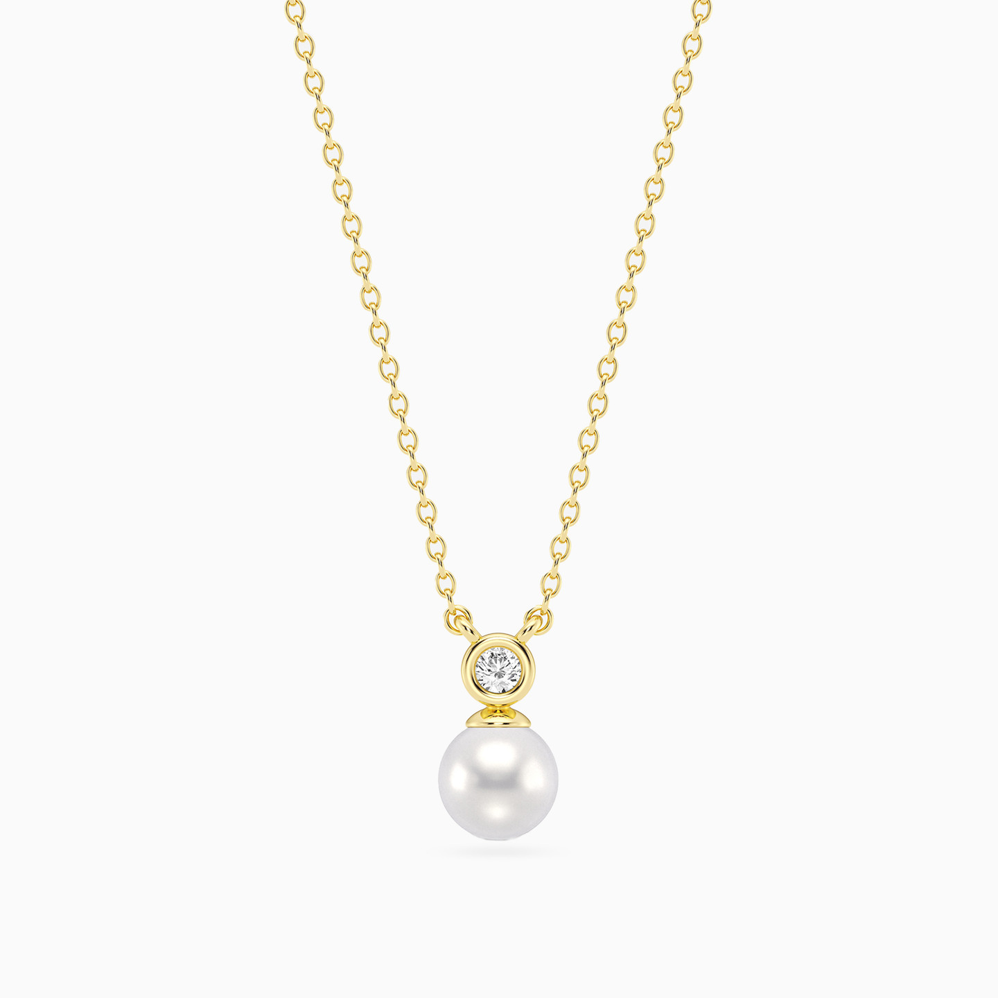 Round Lab Grown Diamonds & Pearl Gold Plated Necklace - 3 Round Lab Grown Diamonds & Pearl Gold Plated Necklace - 3