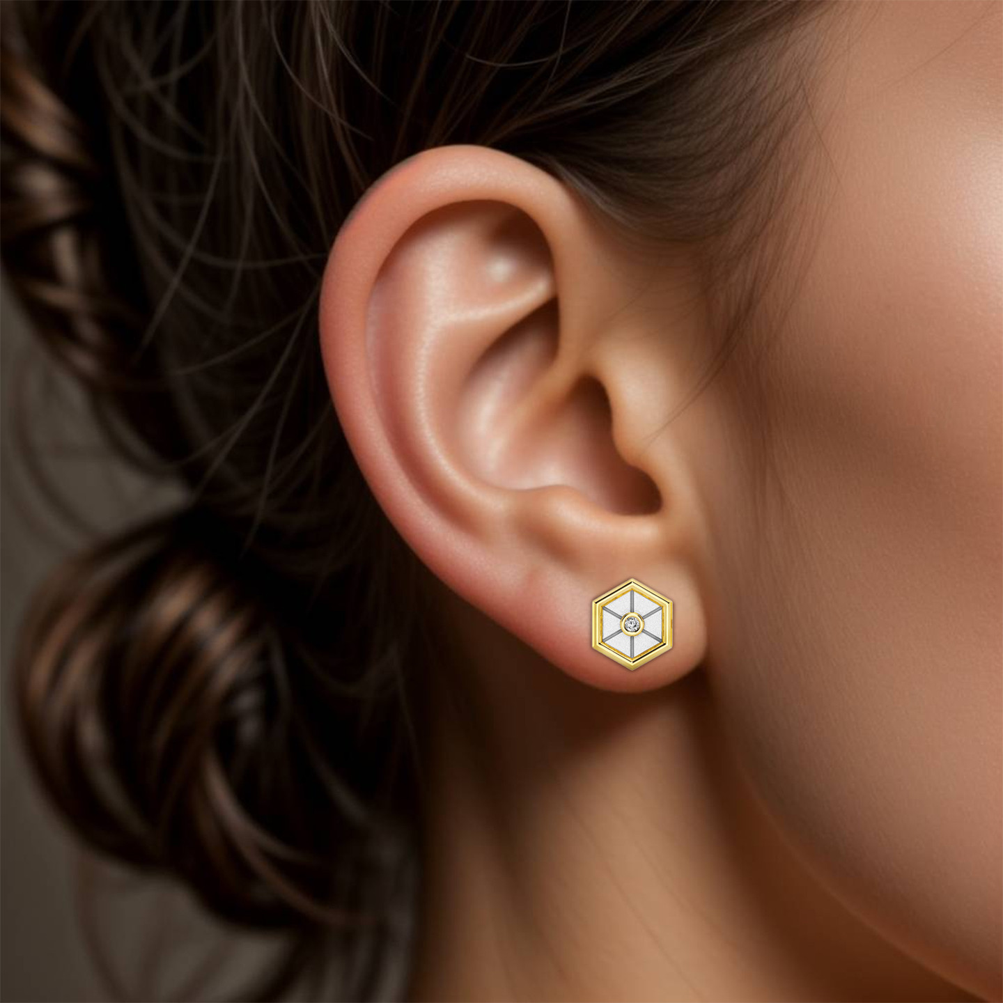 Hexagon Lab Grown Diamonds Gold Plated Stud Earrings - 2 Hexagon Lab Grown Diamonds Gold Plated Stud Earrings - 2