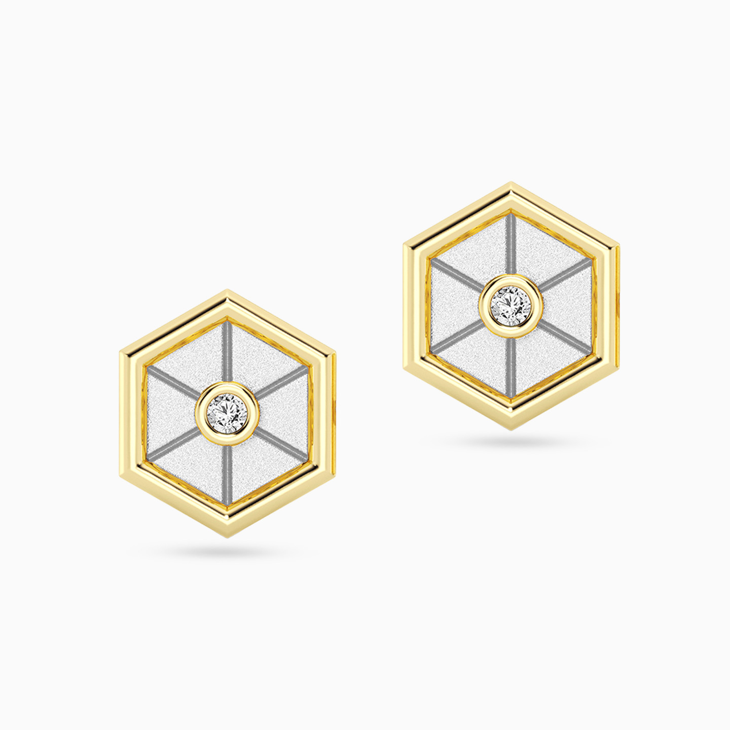 Hexagon Lab Grown Diamonds Gold Plated Stud Earrings - 3 Hexagon Lab Grown Diamonds Gold Plated Stud Earrings - 3