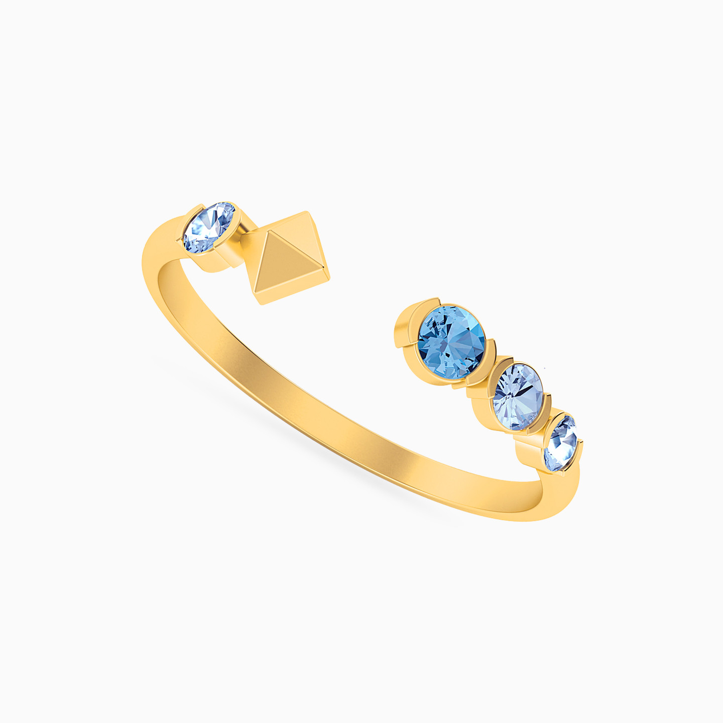 خاتم مفتوح ذهب دائرية عيار 18 قيراط مزين بأحجار ملونة - 2 خاتم مفتوح ذهب دائرية عيار 18 قيراط مزين بأحجار ملونة - 2