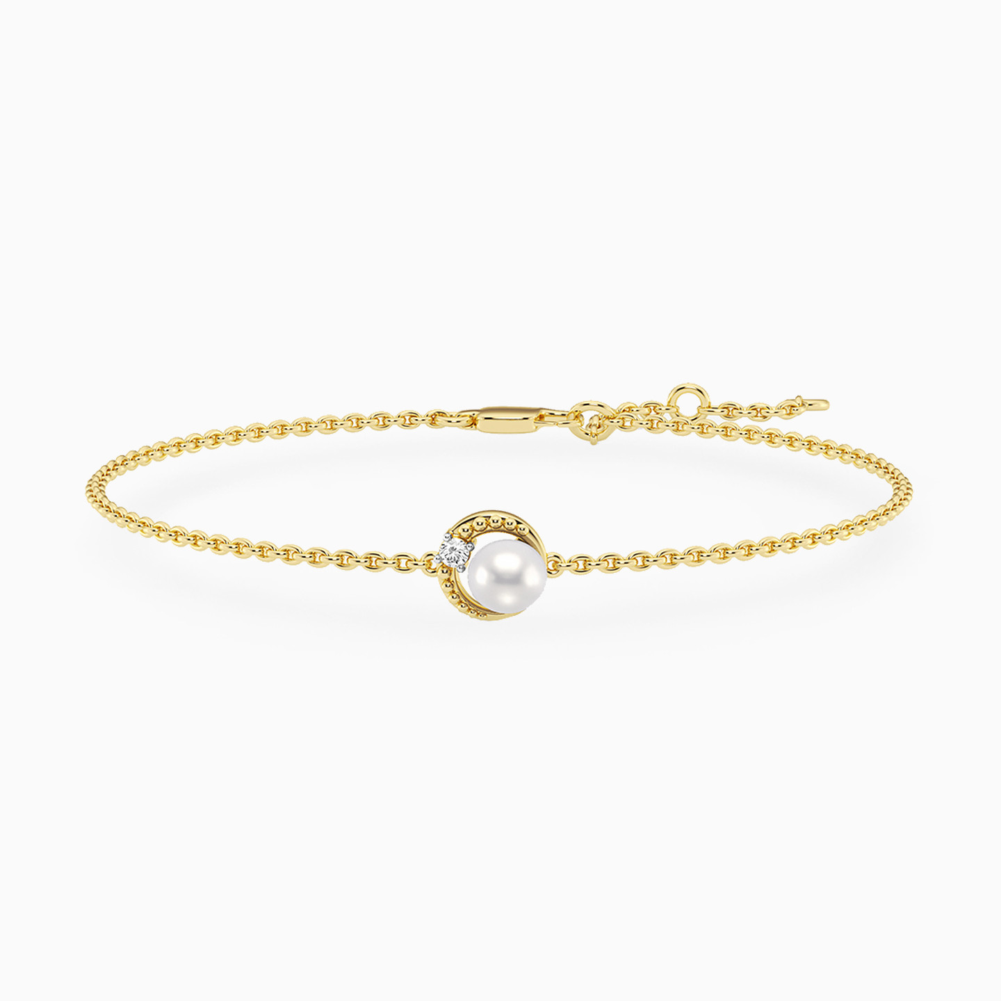 Circle Lab Grown Diamonds & Pearl Gold Plated Chain Bracelet Circle Lab Grown Diamonds & Pearl Gold Plated Chain Bracelet