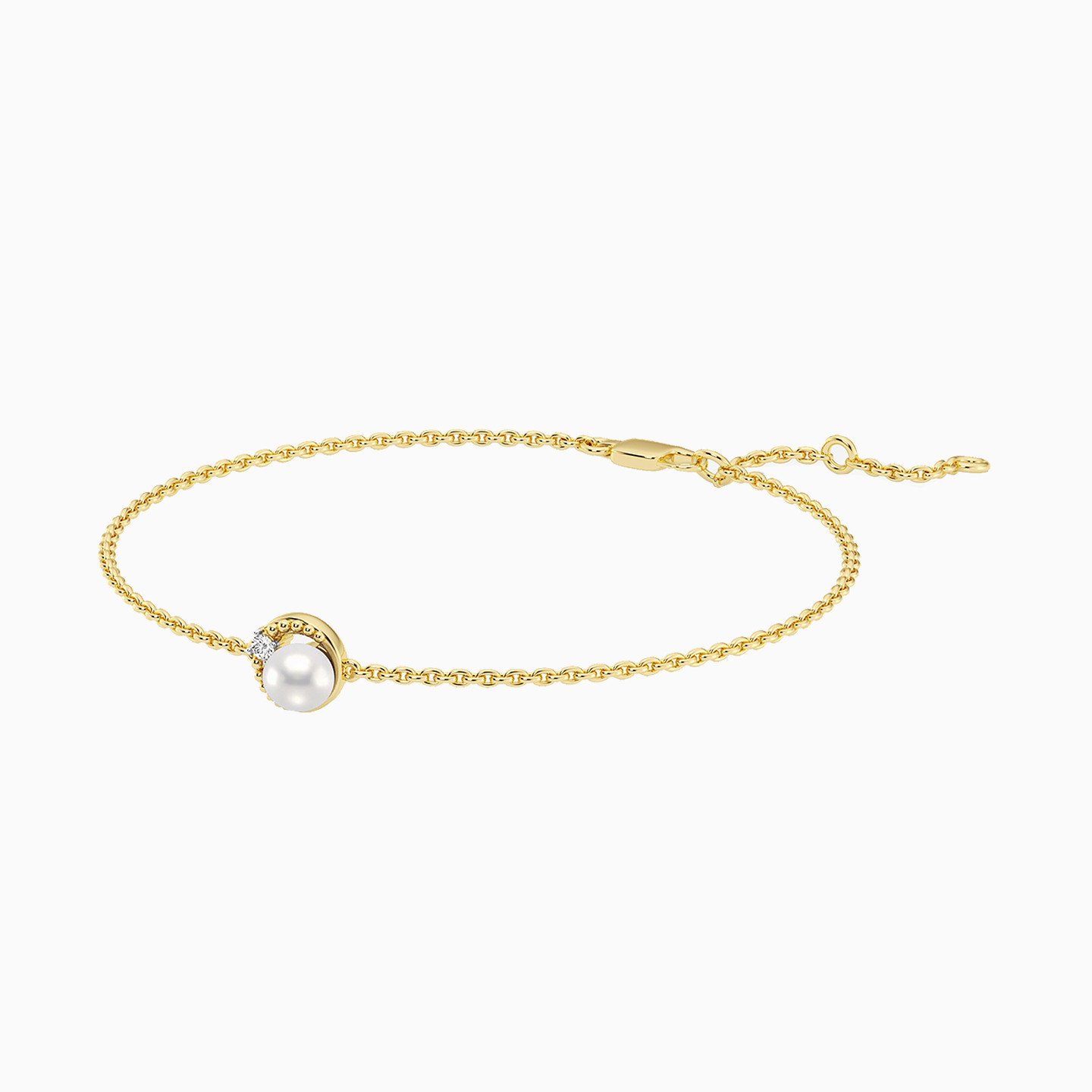 Circle Lab Grown Diamonds & Pearl Gold Plated Chain Bracelet - 3 Circle Lab Grown Diamonds & Pearl Gold Plated Chain Bracelet - 3