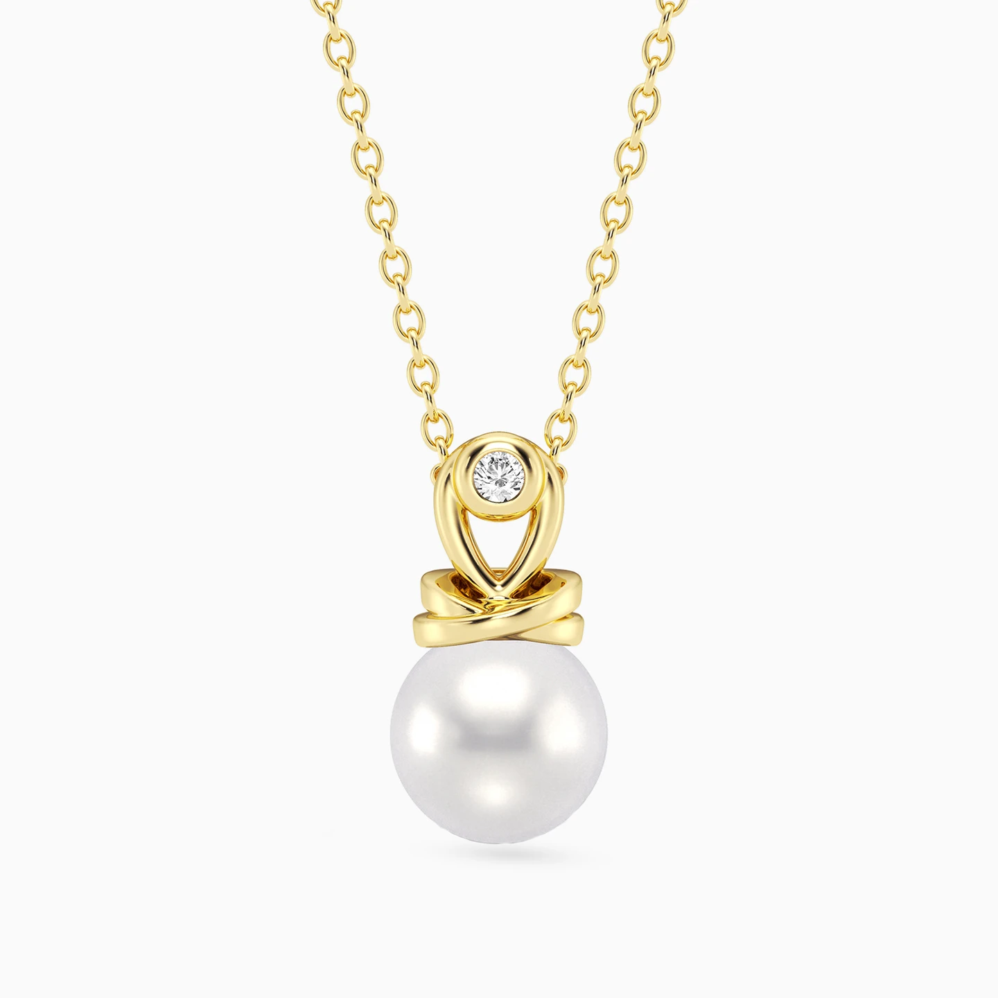 Round Lab Grown Diamonds & Pearl Gold Plated Necklace Round Lab Grown Diamonds & Pearl Gold Plated Necklace