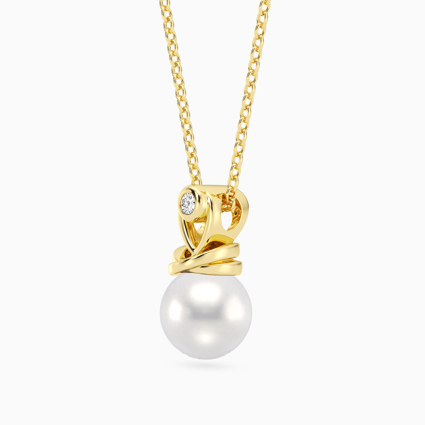 Round Lab Grown Diamonds & Pearl Gold Plated Necklace - 2 Round Lab Grown Diamonds & Pearl Gold Plated Necklace - 2