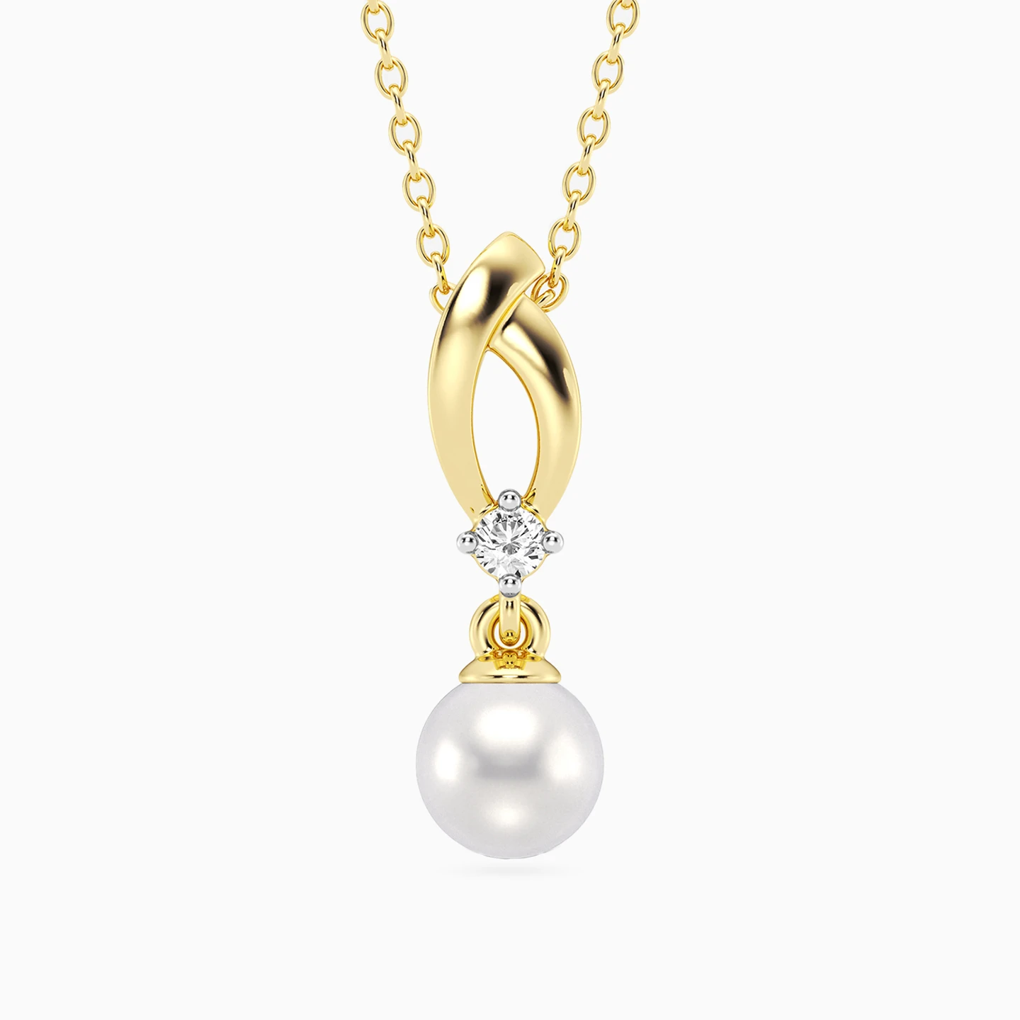 Multishaped Lab Grown Diamonds & Pearl Gold Plated Necklace Multishaped Lab Grown Diamonds & Pearl Gold Plated Necklace